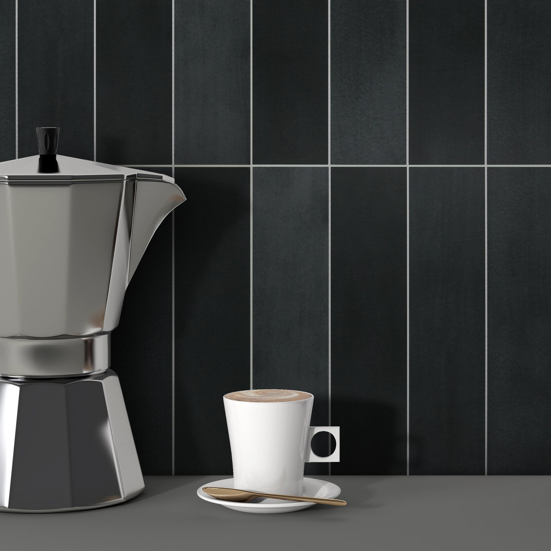 Black Stacked Peel and Stick Backsplash Tile