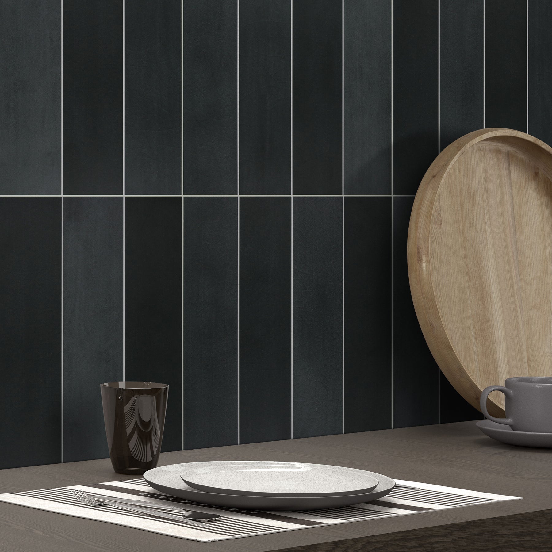 Black Stacked Peel and Stick Backsplash Tile