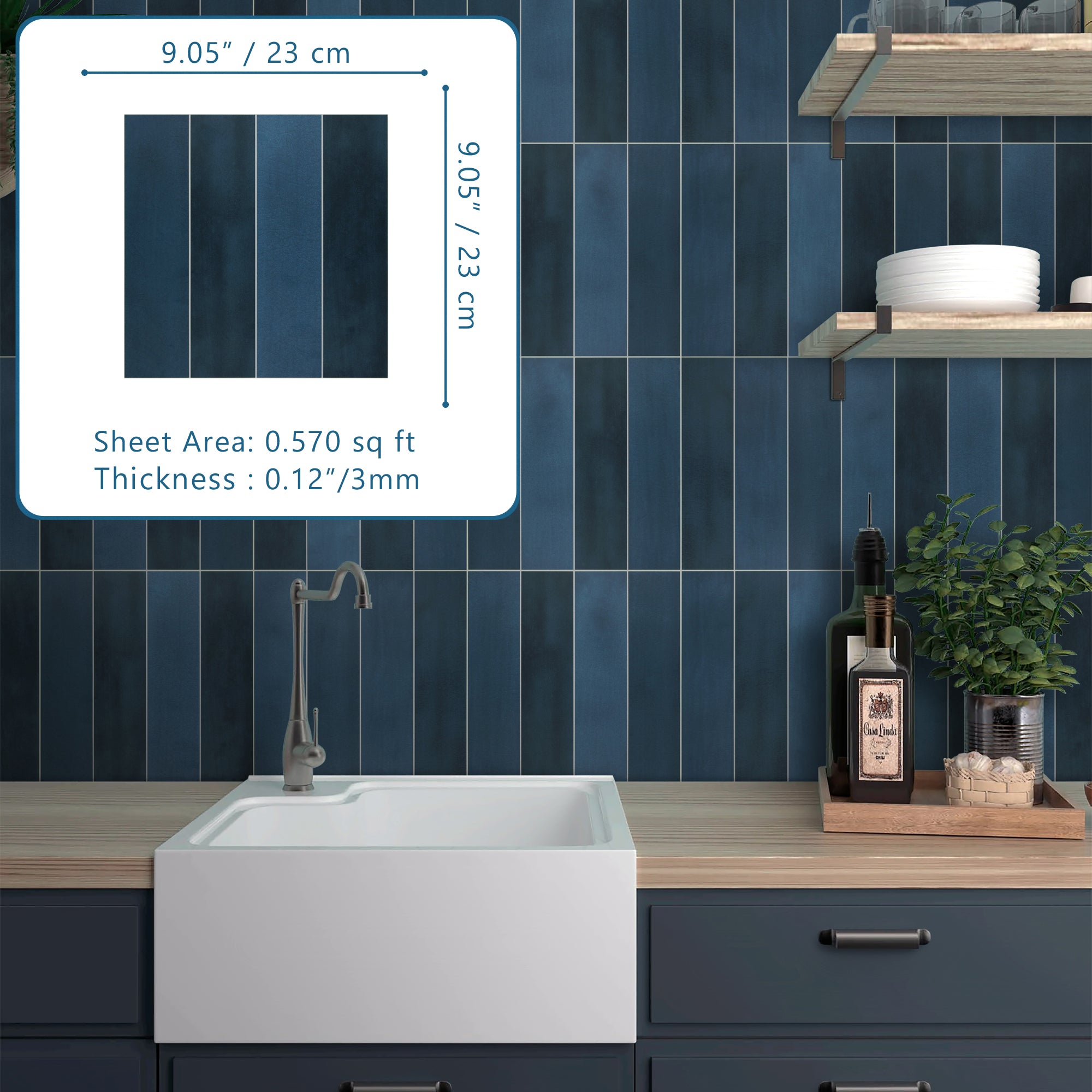 Blue Stacked Peel and Stick Backsplash Tile