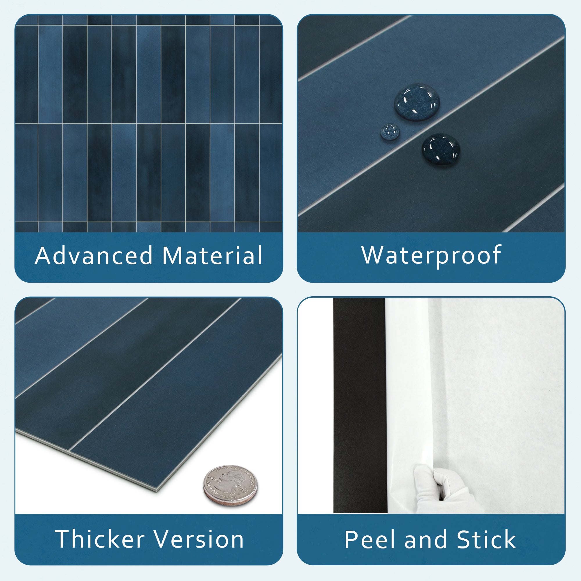 Blue Stacked Peel and Stick Backsplash Tile