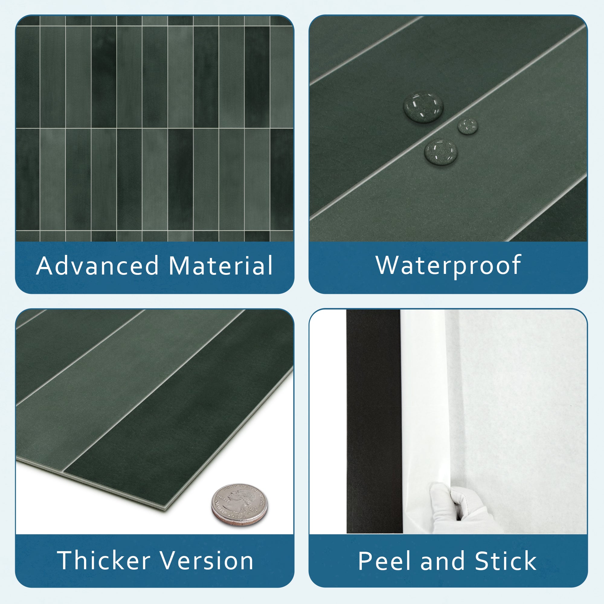 Green Stacked Peel and Stick Backsplash Tile