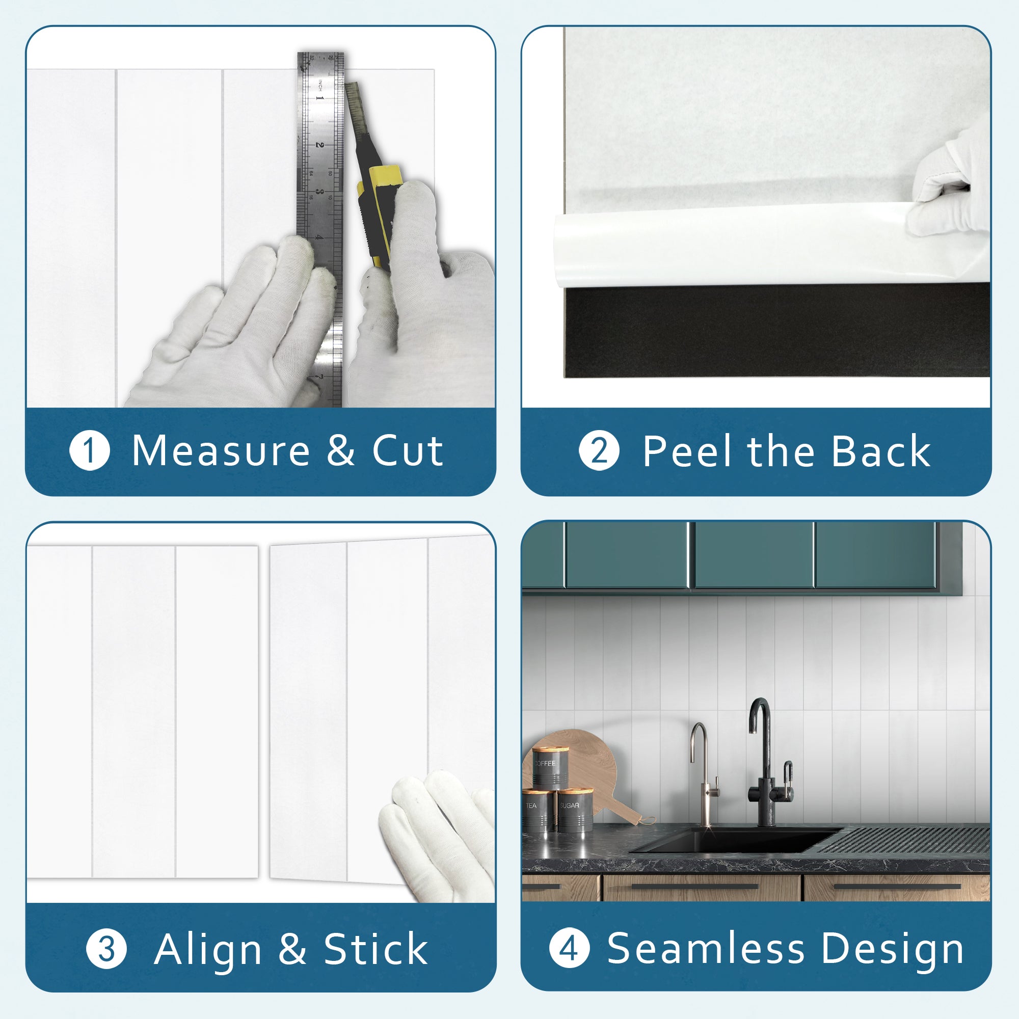 White Stacked Peel and Stick Backsplash Tile