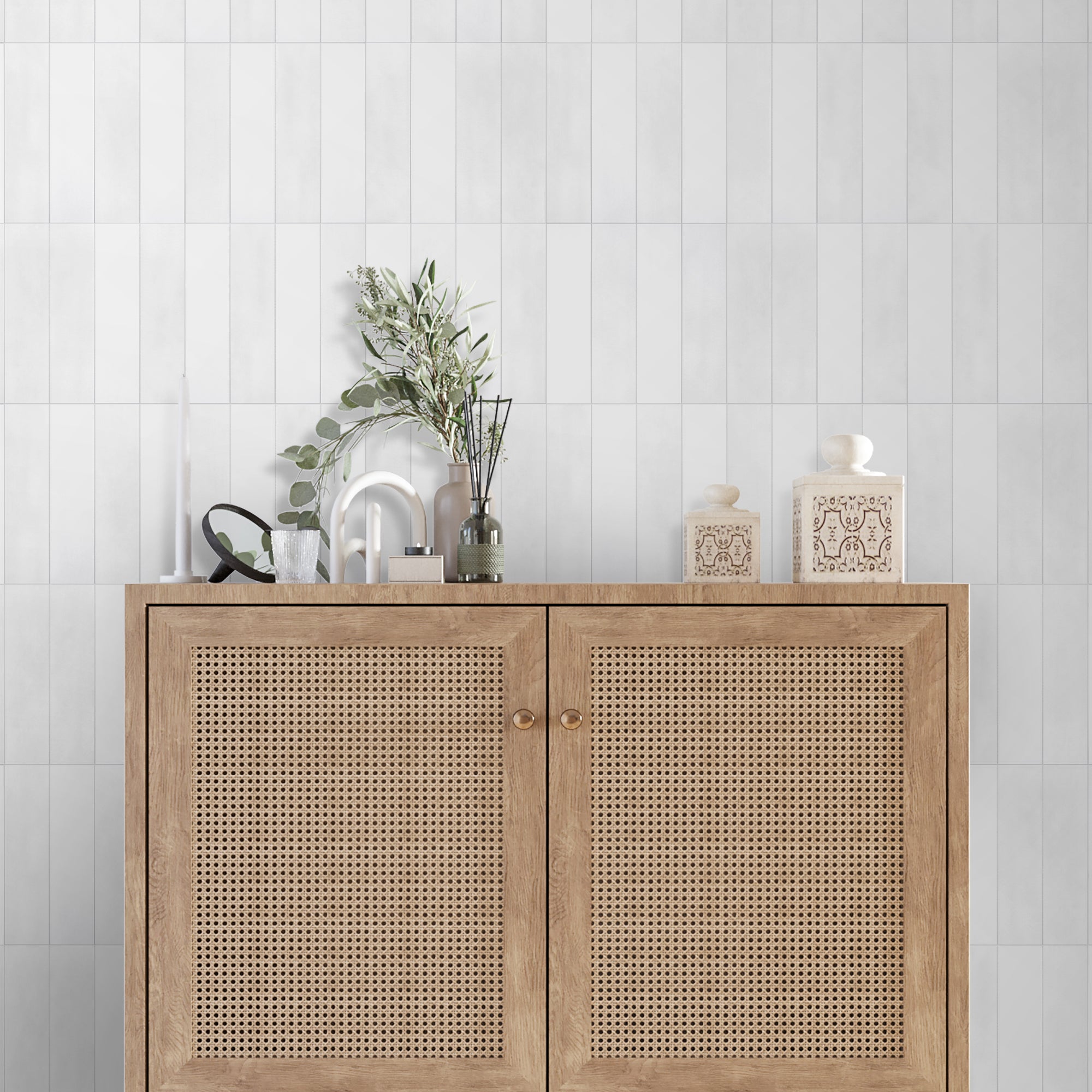 White Stacked Peel and Stick Backsplash Tile
