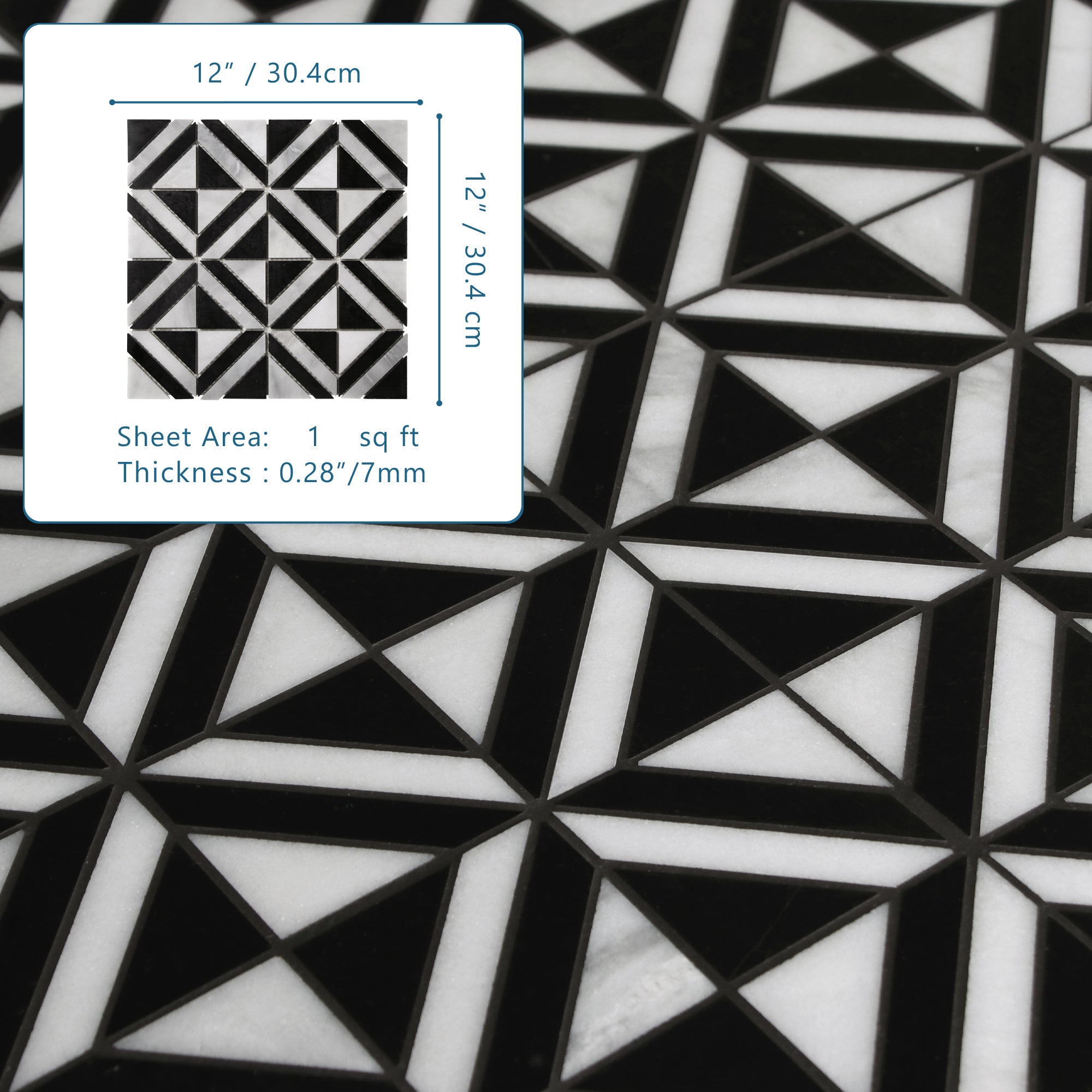 Diamond Carrara White and Black Marquina Natural Marble Floor and Wall Mosaic Tile