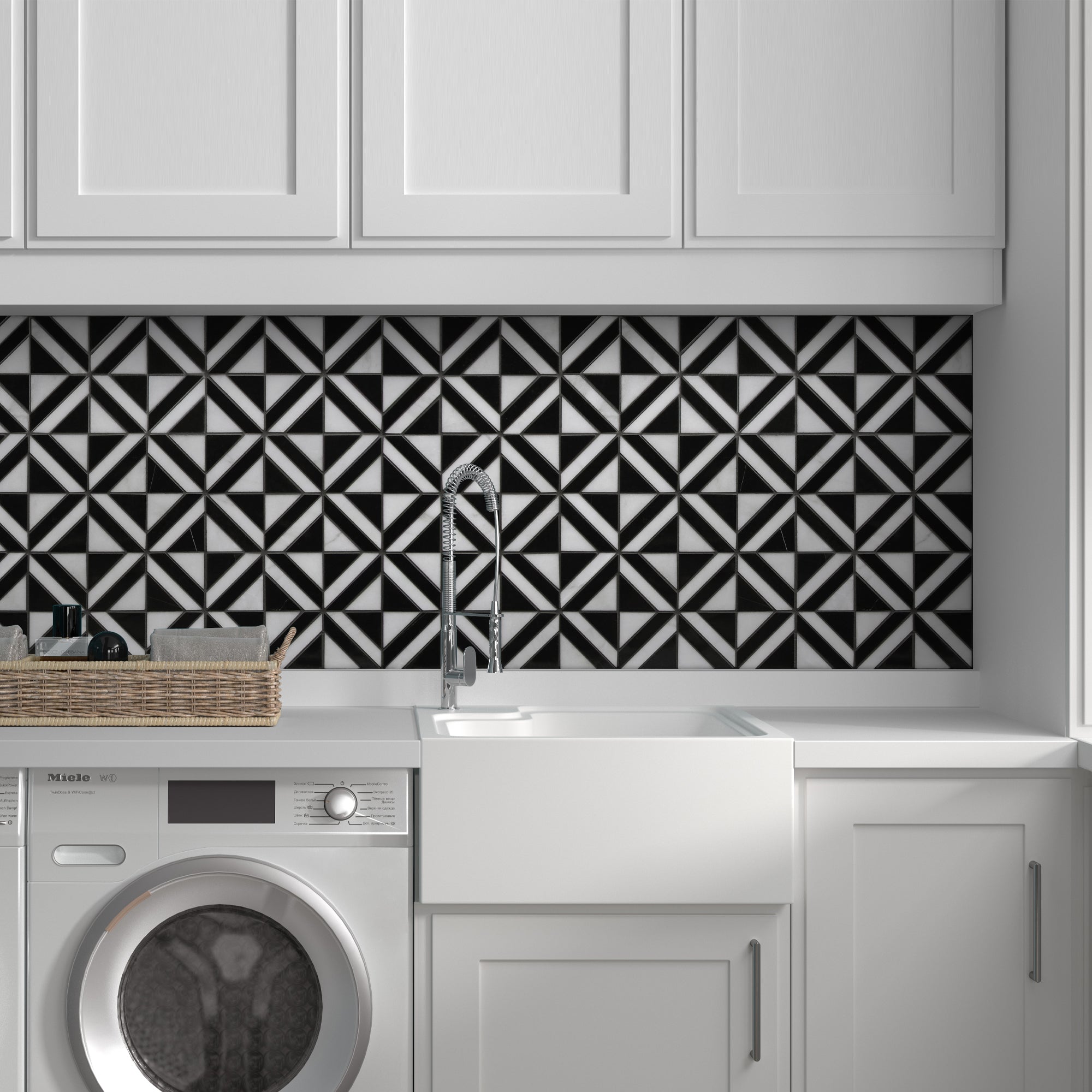 Diamond Carrara White and Black Marquina Natural Marble Floor and Wall Mosaic Tile