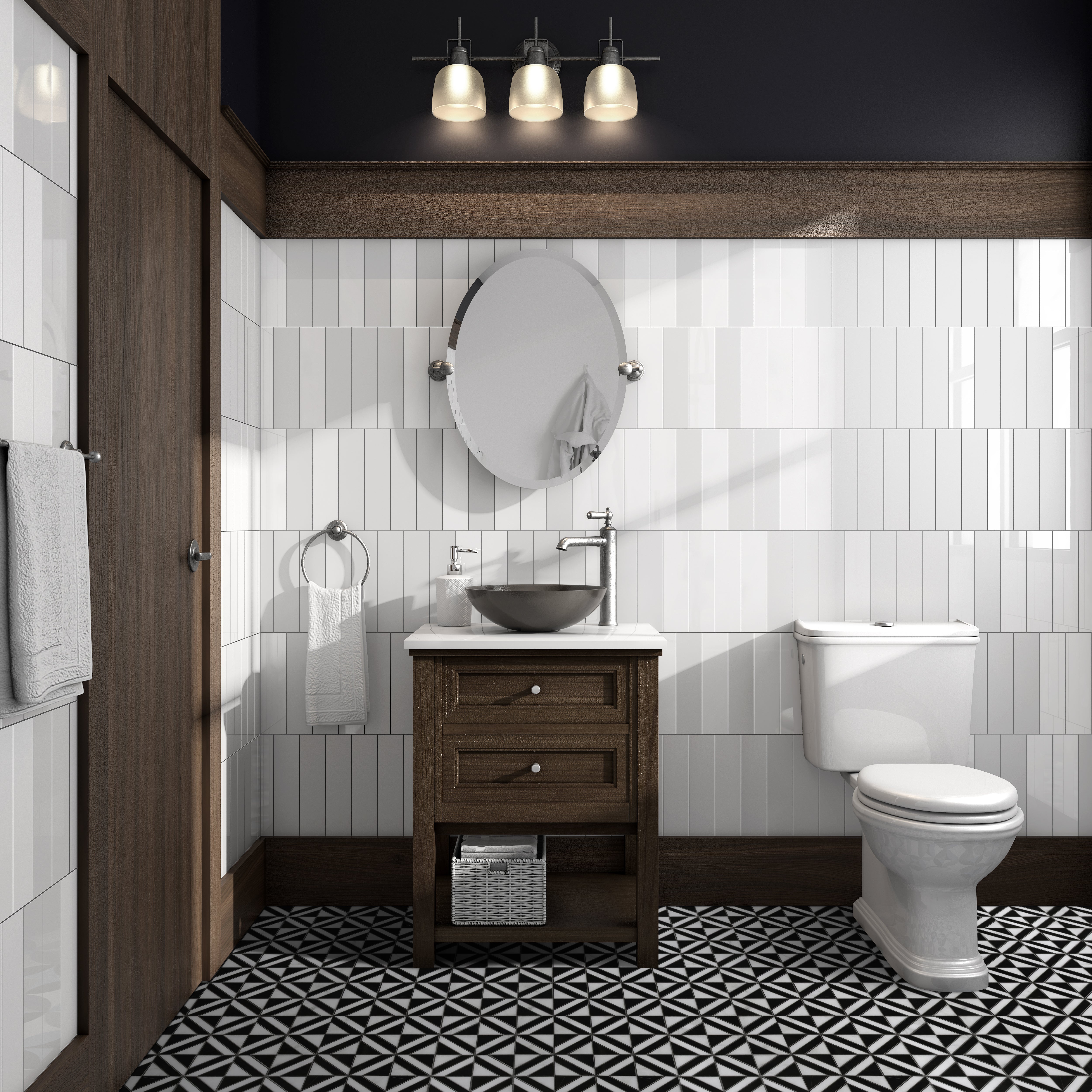 Diamond Carrara White and Black Marquina Natural Marble Floor and Wall Mosaic Tile