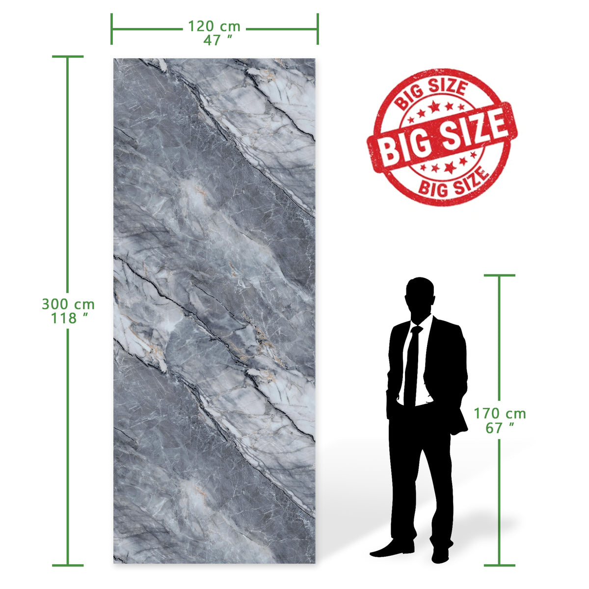 118" x 47" Pietra Grey Glossy Peel and Stick Wall Paneling Roll