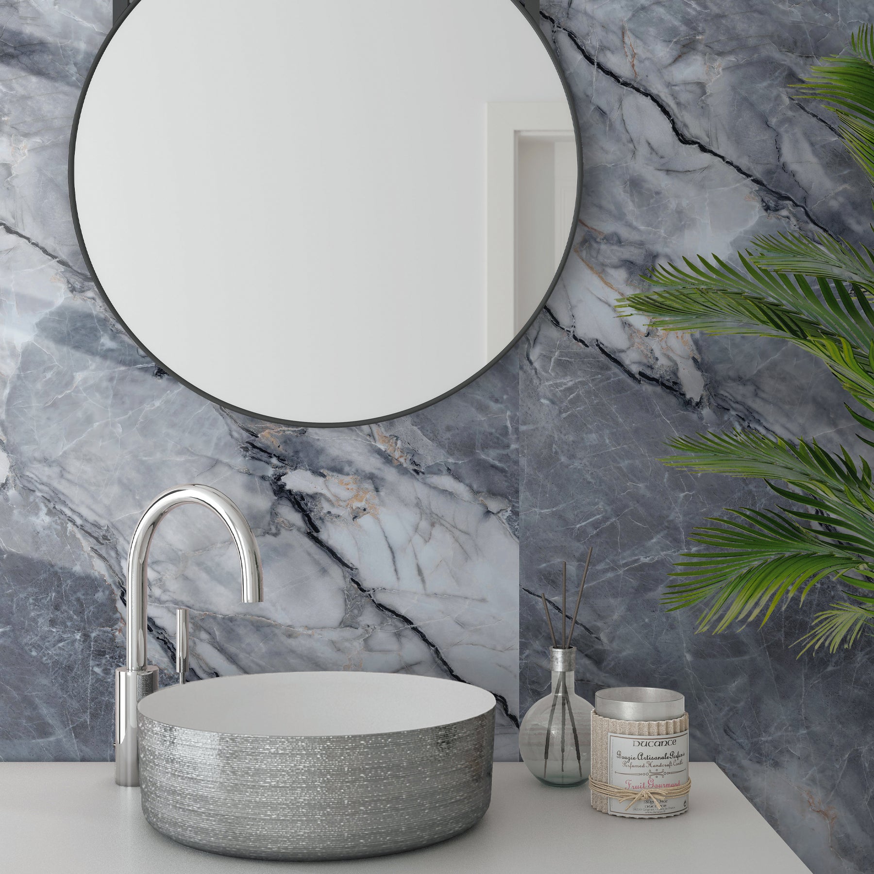 118" x 47" Pietra Grey Glossy Peel and Stick Wall Paneling Roll
