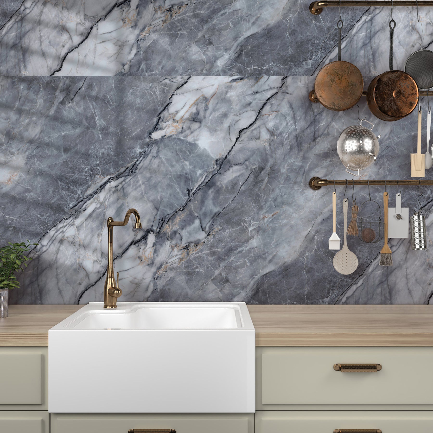 118" x 47" Pietra Grey Glossy Peel and Stick Wall Paneling Roll