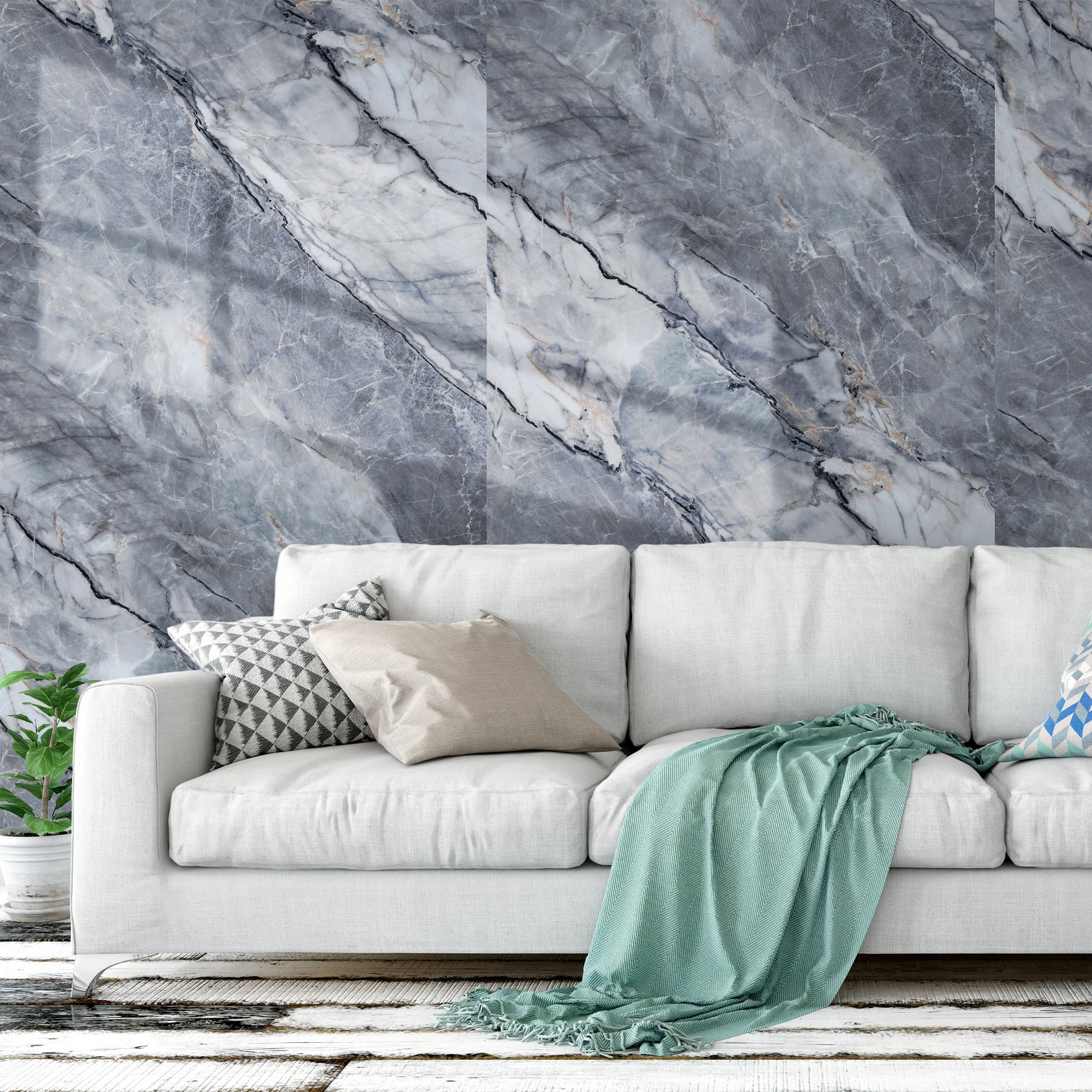 118" x 47" Pietra Grey Glossy Peel and Stick Wall Paneling Roll