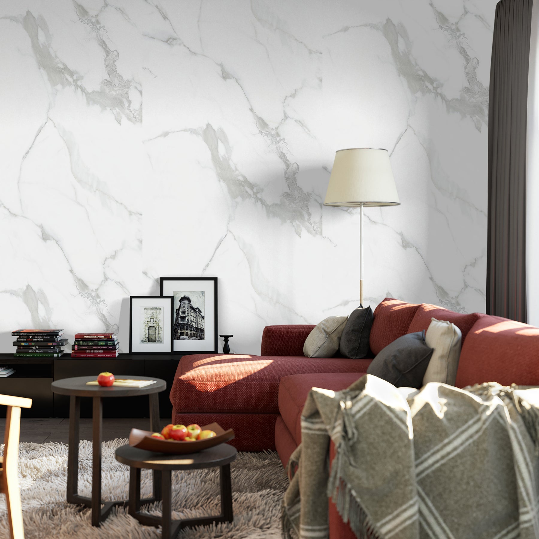 118" x 47" Carrara White Glossy Peel and Stick Wall Paneling Roll