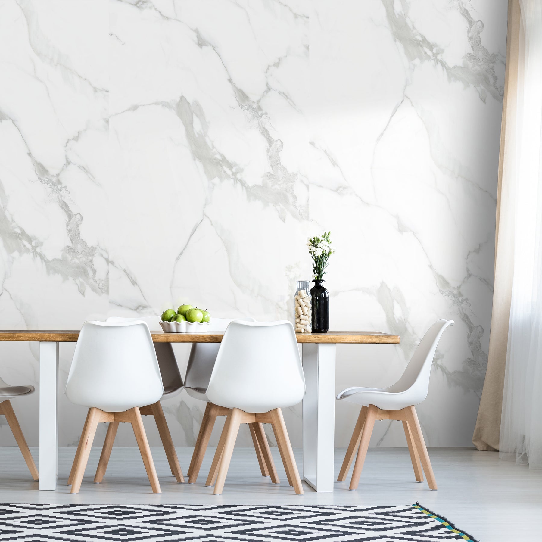 118" x 47" Carrara White Glossy Peel and Stick Wall Paneling Roll