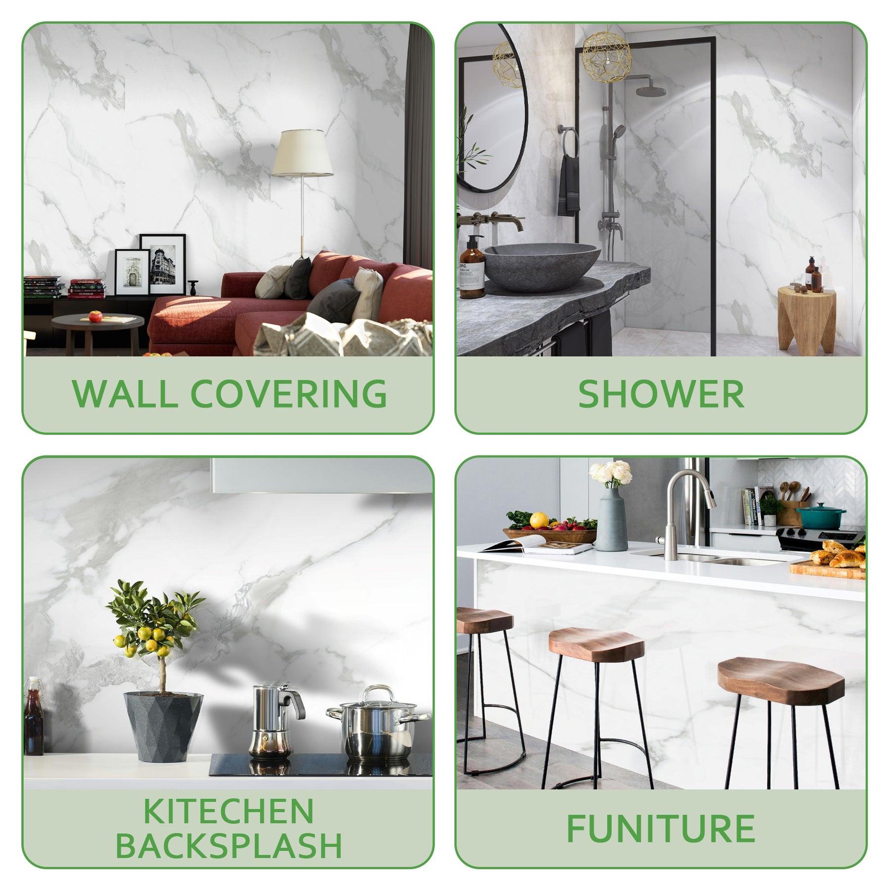 118" x 47" Carrara White Glossy Peel and Stick Wall Paneling Roll
