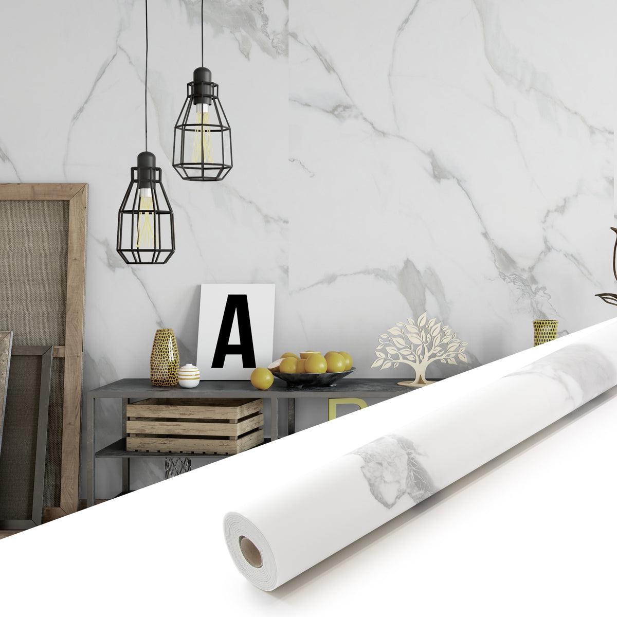 118" x 47" Carrara White Matte Peel and Stick Wall Paneling Roll