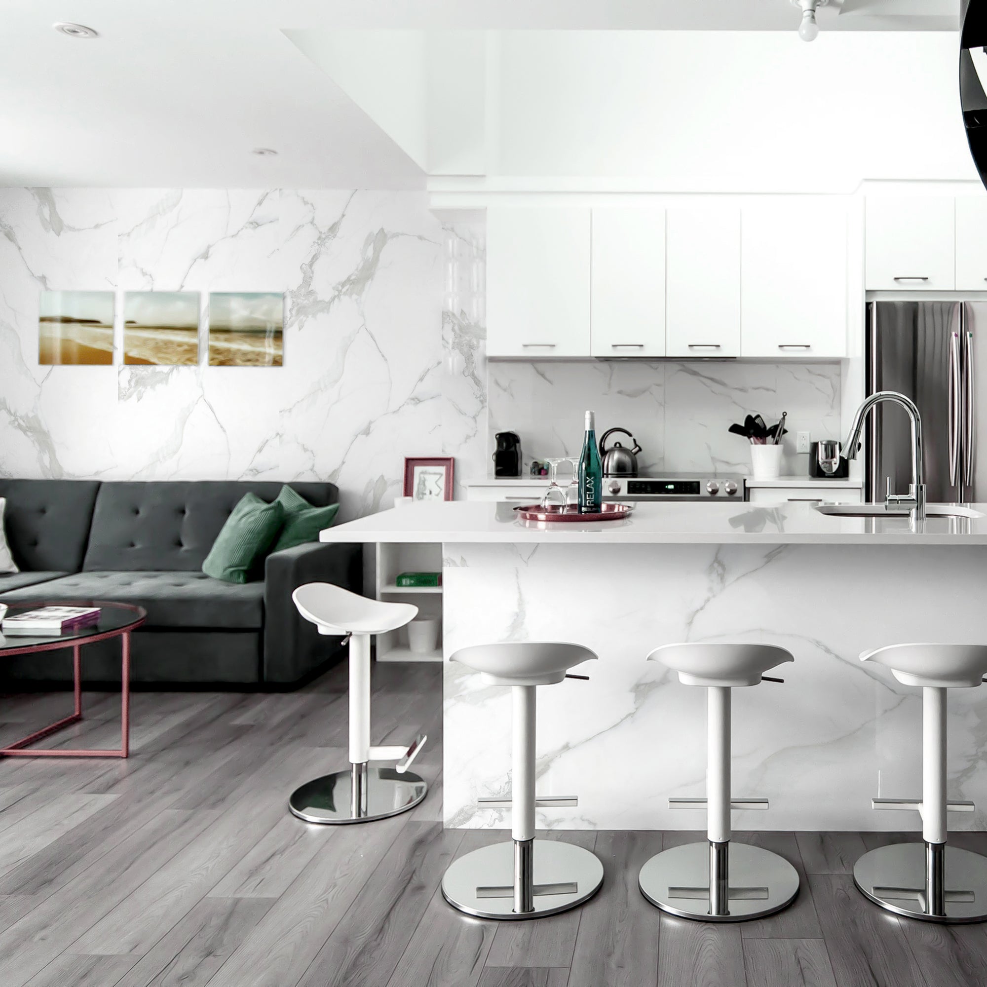 118" x 47" Carrara White Matte Peel and Stick Wall Paneling Roll