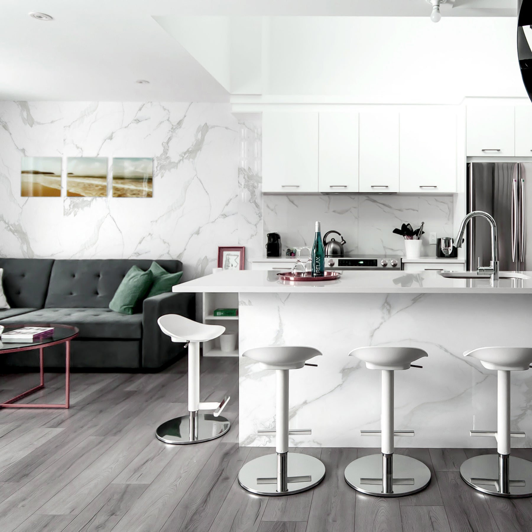 118" x 47" Carrara White Matte Peel and Stick Wall Paneling Roll