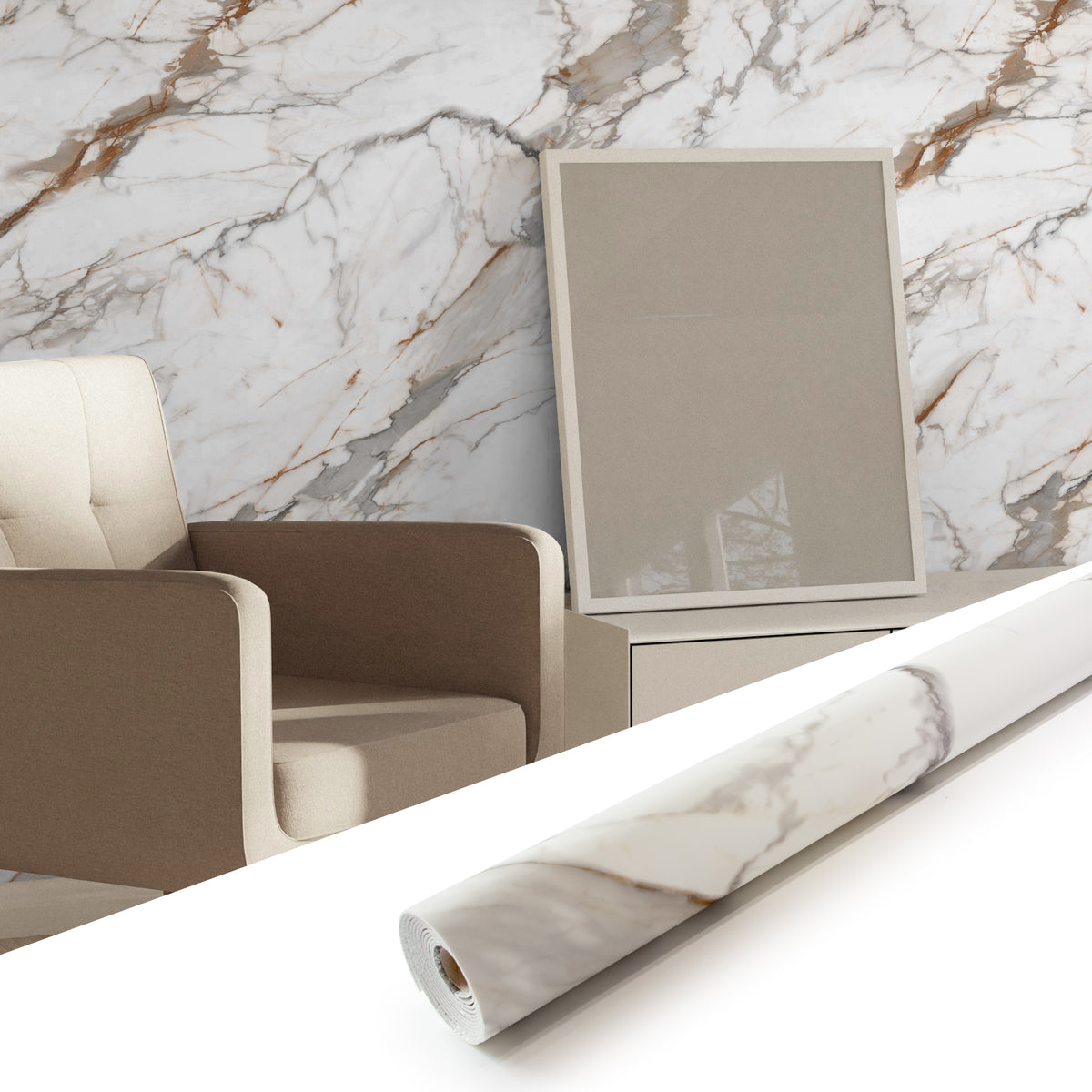 118" x 47" Calacatta Gold Matte Peel and Stick Wall Paneling Roll