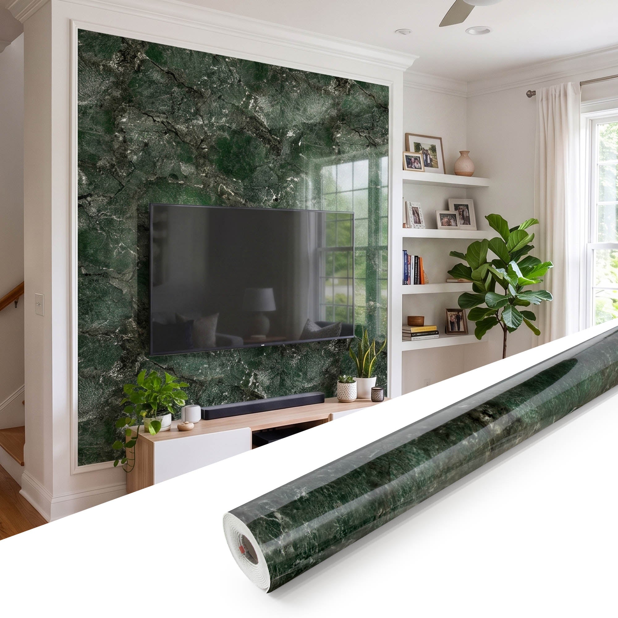 Glossy Amazonita Green Peel and Stick Wall Paneling Roll