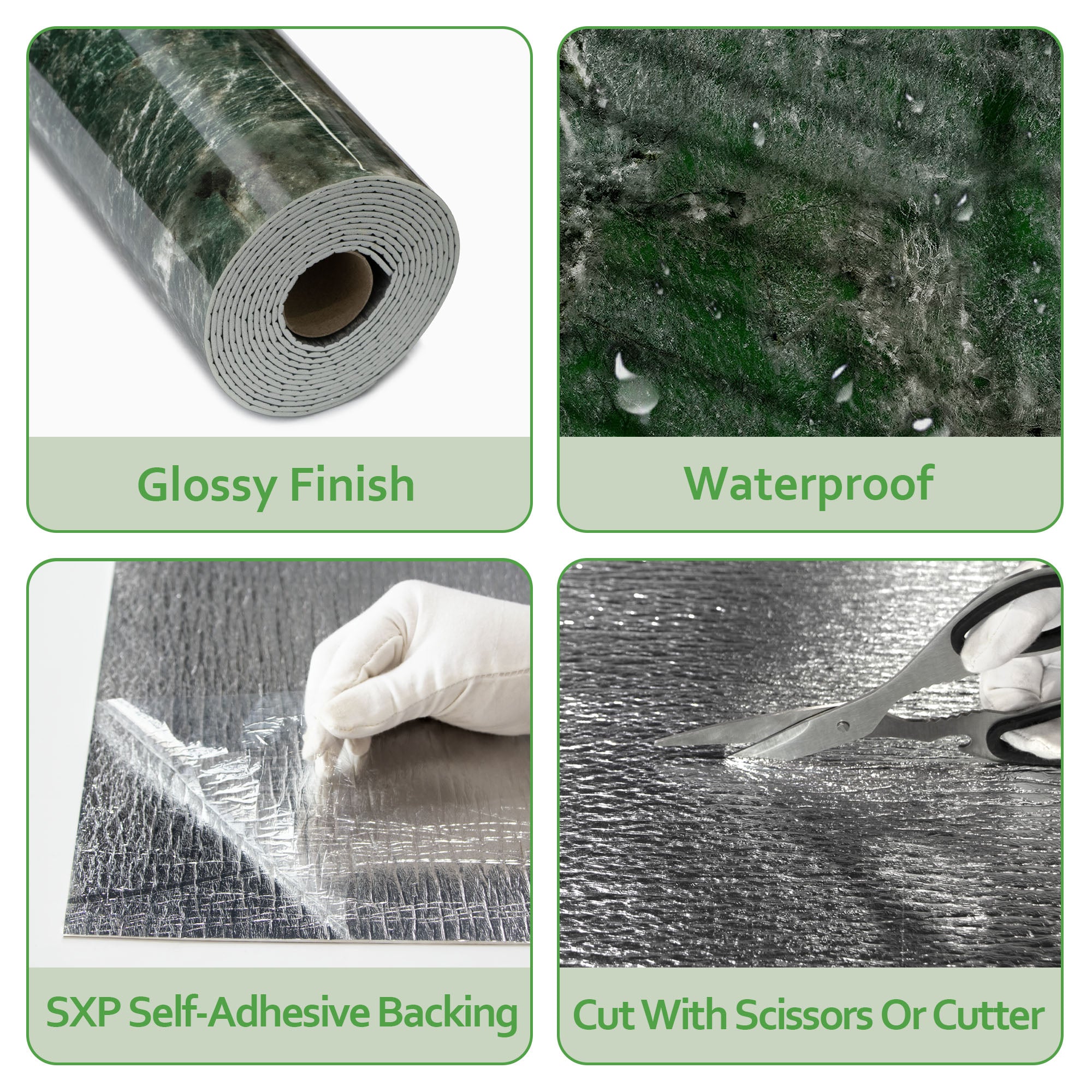 Glossy Amazonita Green Peel and Stick Wall Paneling Roll
