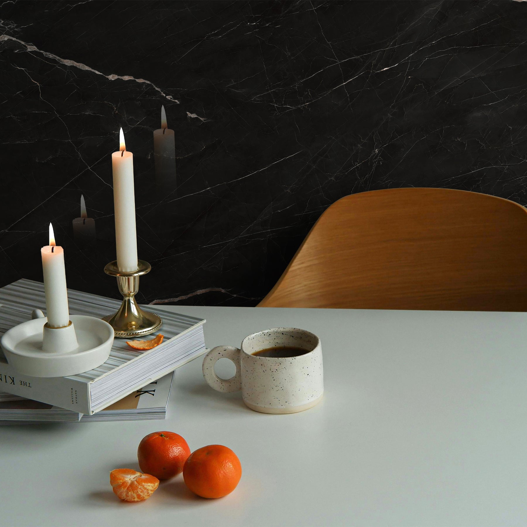 118" x 47" Black Marquina Glossy Peel and Stick Wall Paneling Roll