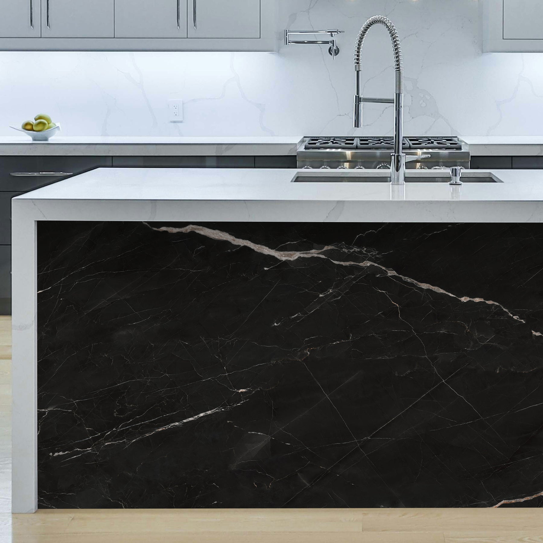 118" x 47" Black Marquina Glossy Peel and Stick Wall Paneling Roll