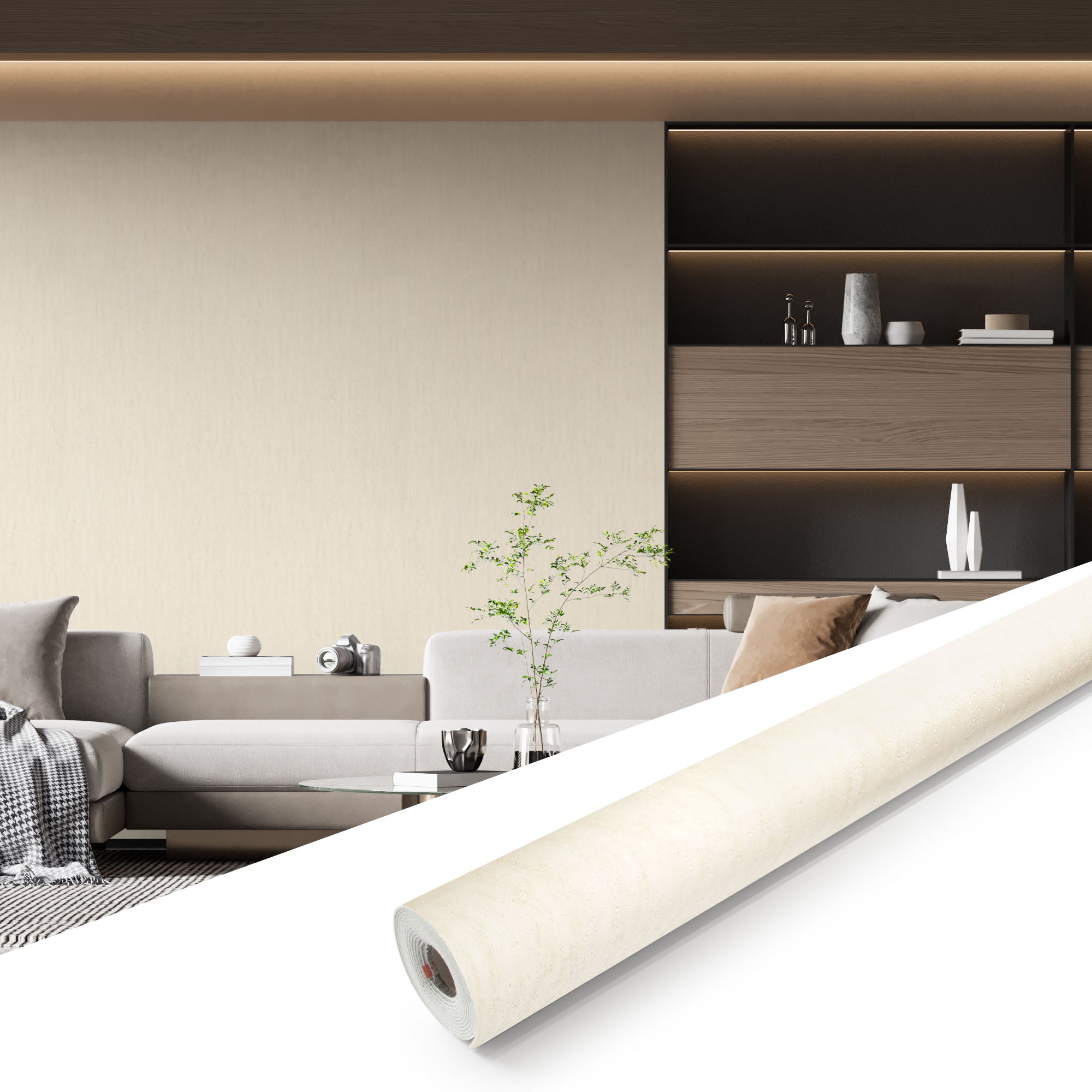 Matte Travertino Beige Peel and Stick Wall Paneling Roll