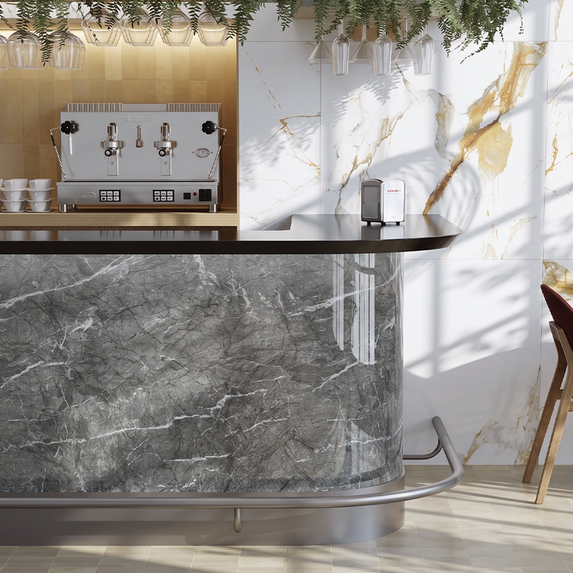 Glossy Bardiglio Grey Peel and Stick Wall Paneling Roll