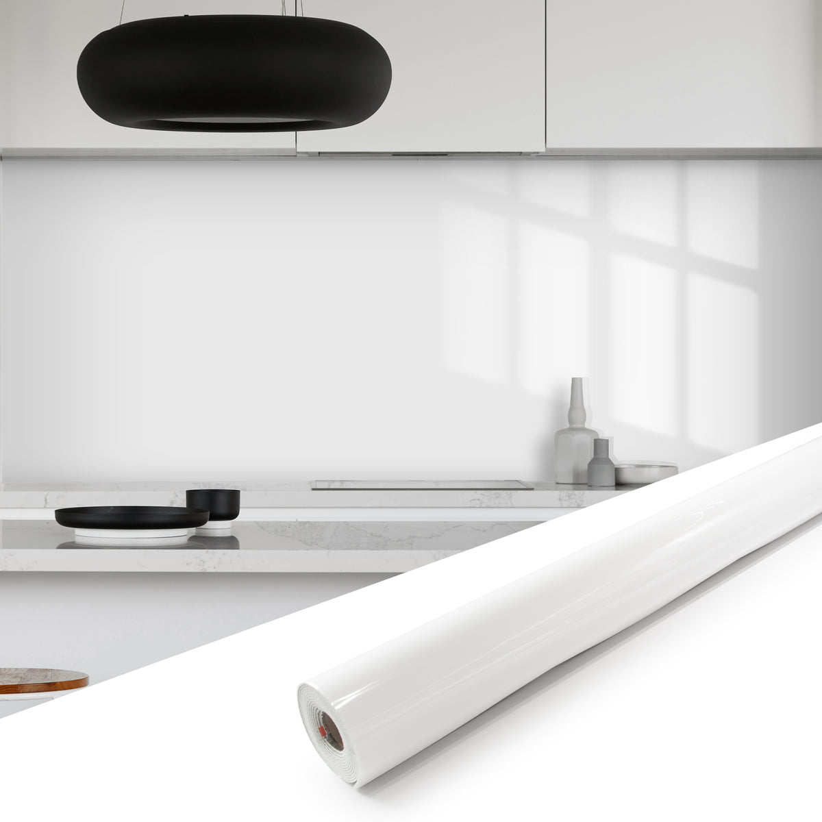 118" x 47" White Glossy Peel and Stick Wall Paneling Roll