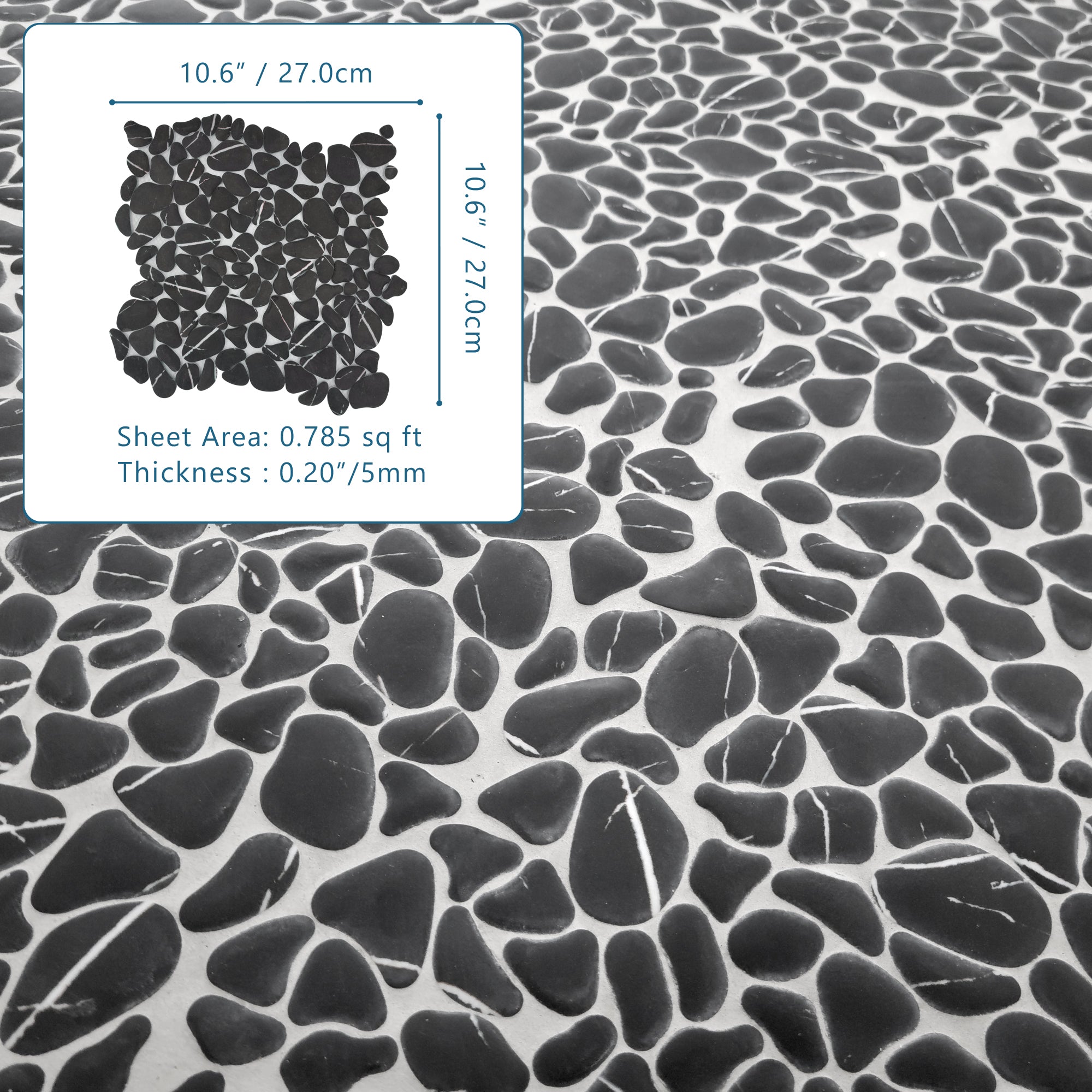 Pebble Black Marquina Recycled Glass Floor and Wall Mosaic Tile
