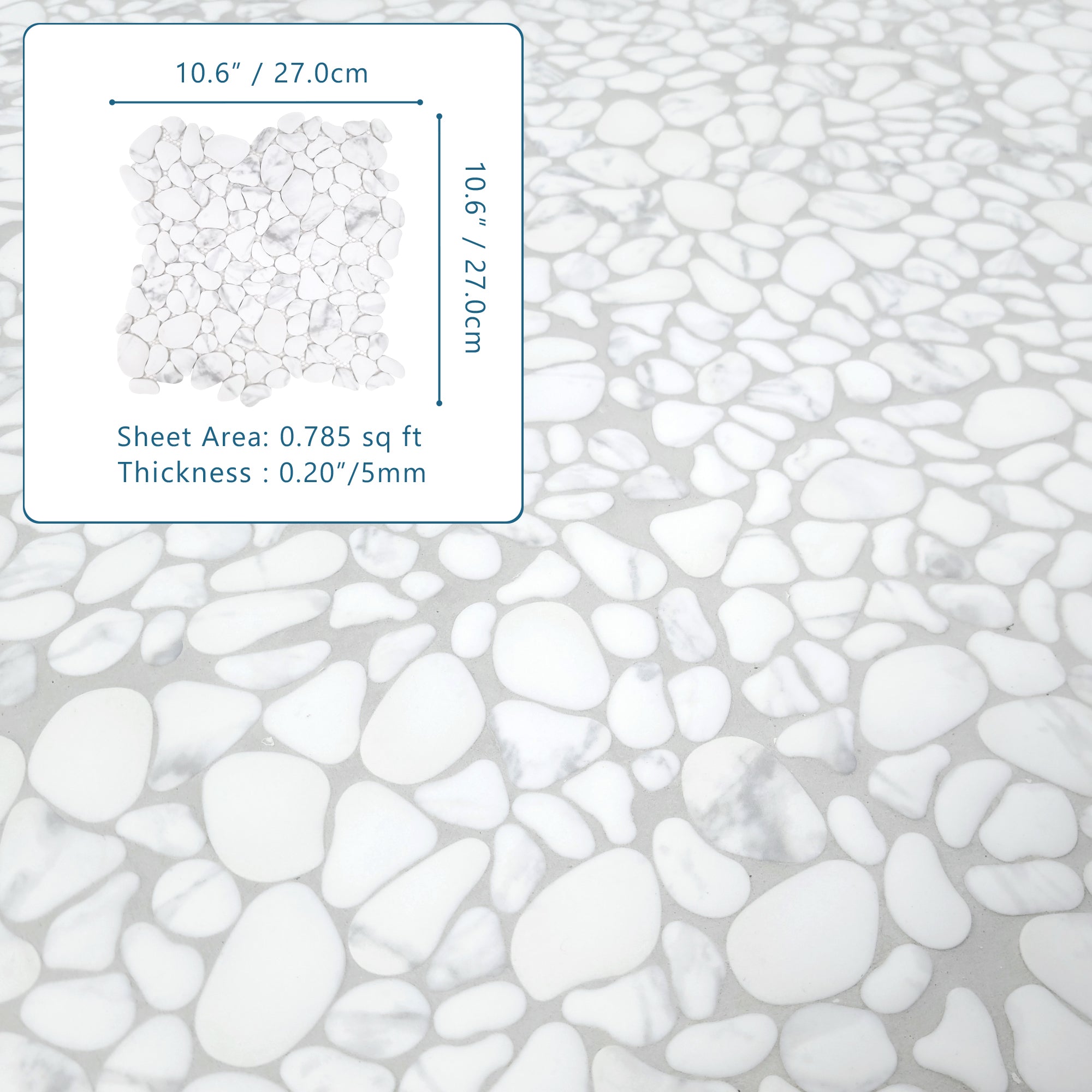 Pebble White Calacatta Recycled Glass Floor and Wall Mosaic Tile