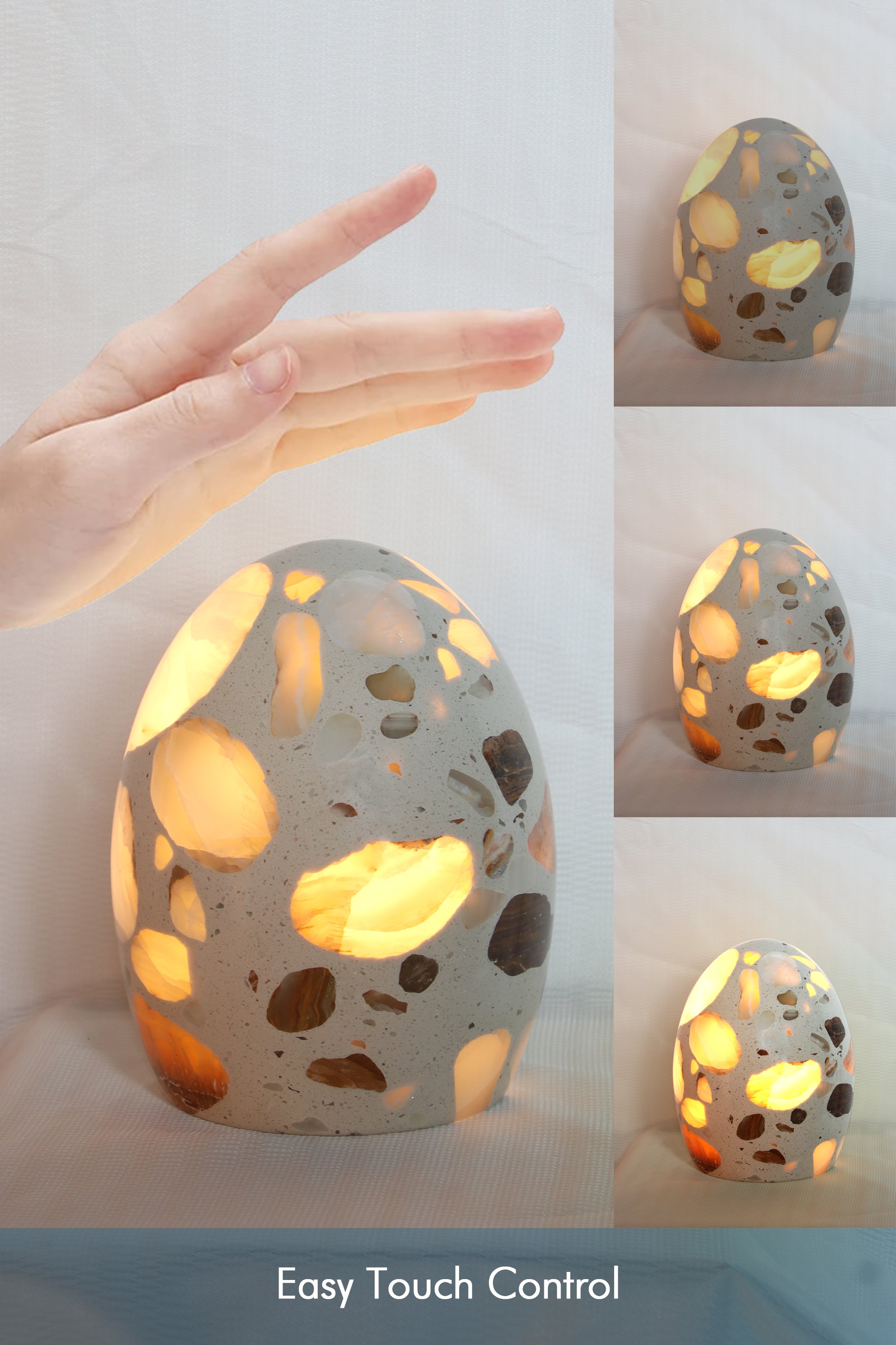 ARTIMARMI Terrazzo Egg Night Light for Kids, Rechargeable Portable LED Touch Control Baby Nursery Amber Marble Looks Nightlight, 3 Color Temperatures Dimmable Table Lamps for Bedroom