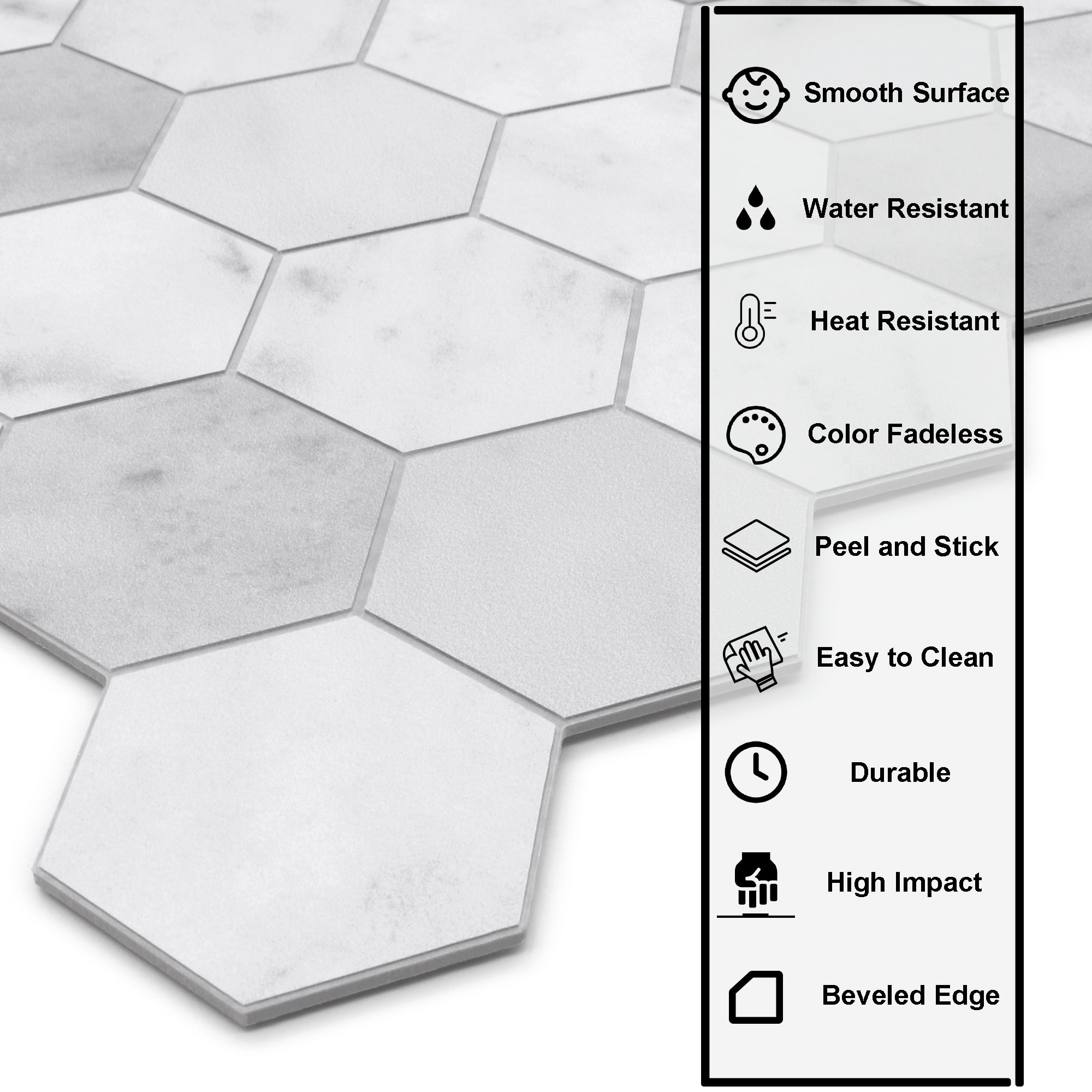 2" Hexagon Carrara White Peel and Stick Backsplash Tile