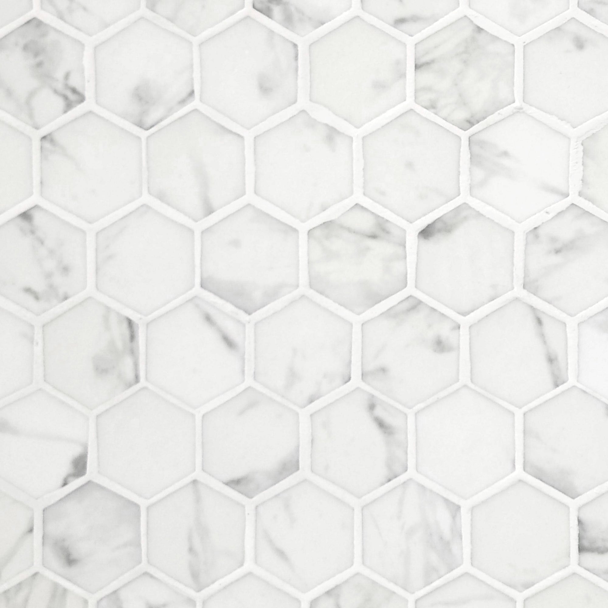 White Calacatta Hexagon Recycled Glass Floor and Wall Mosaic Tile