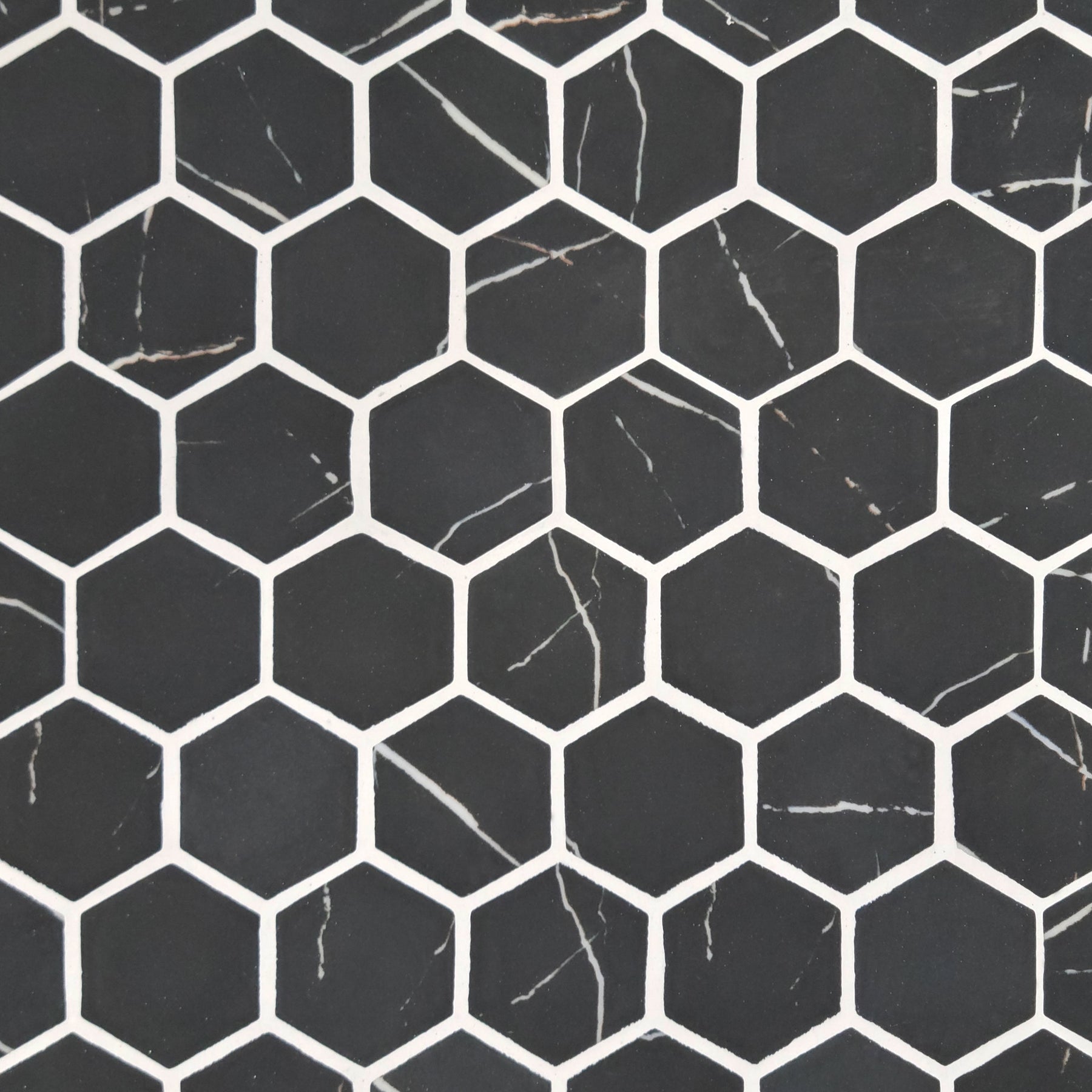 Black Marquina 11.7" x 10.2" Hexagon Recycled Glass Floor And Wall Mosaic Tile