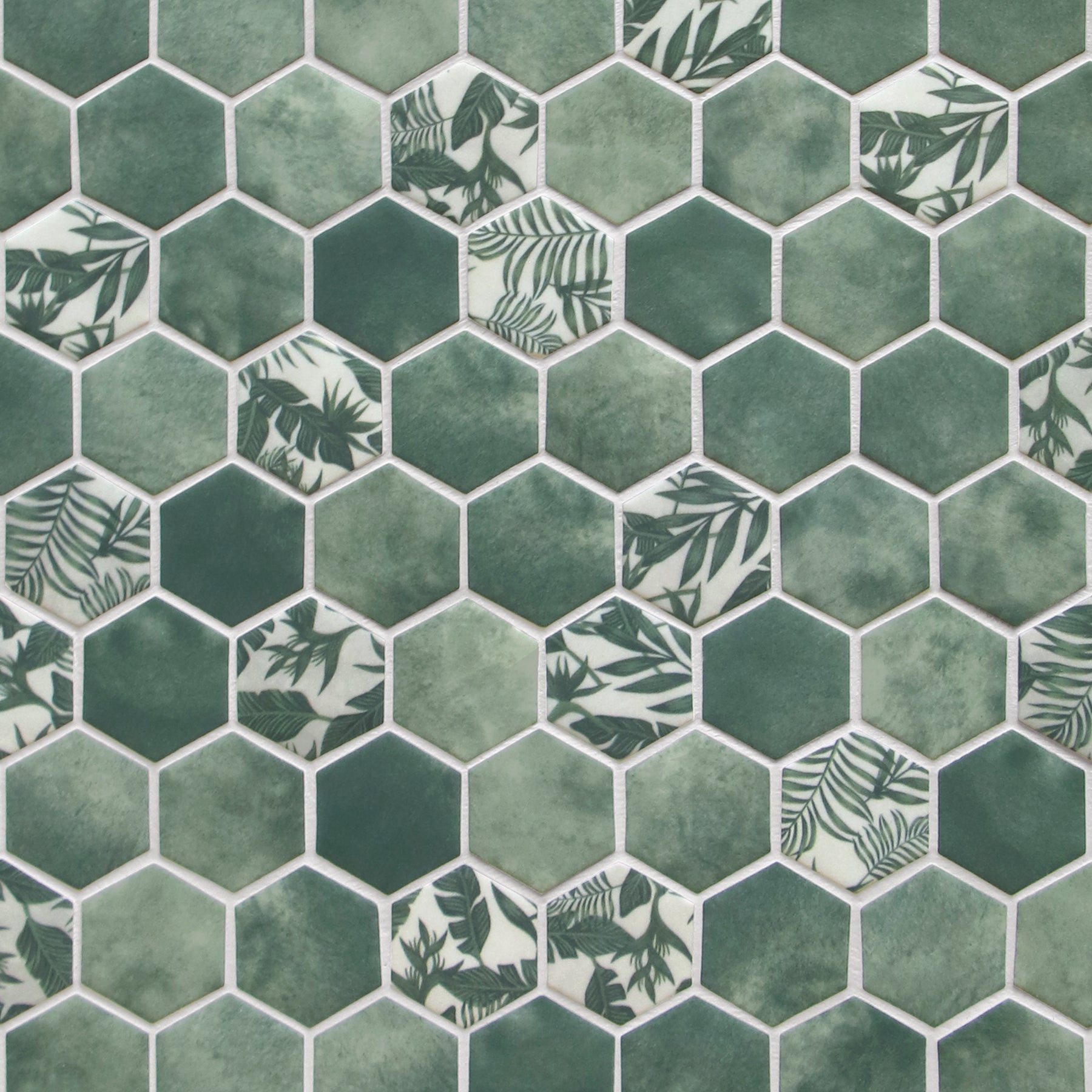 Cement Green 11.7" x 10.2" Hexagon Recycled Glass Floor And Wall Mosaic Tile