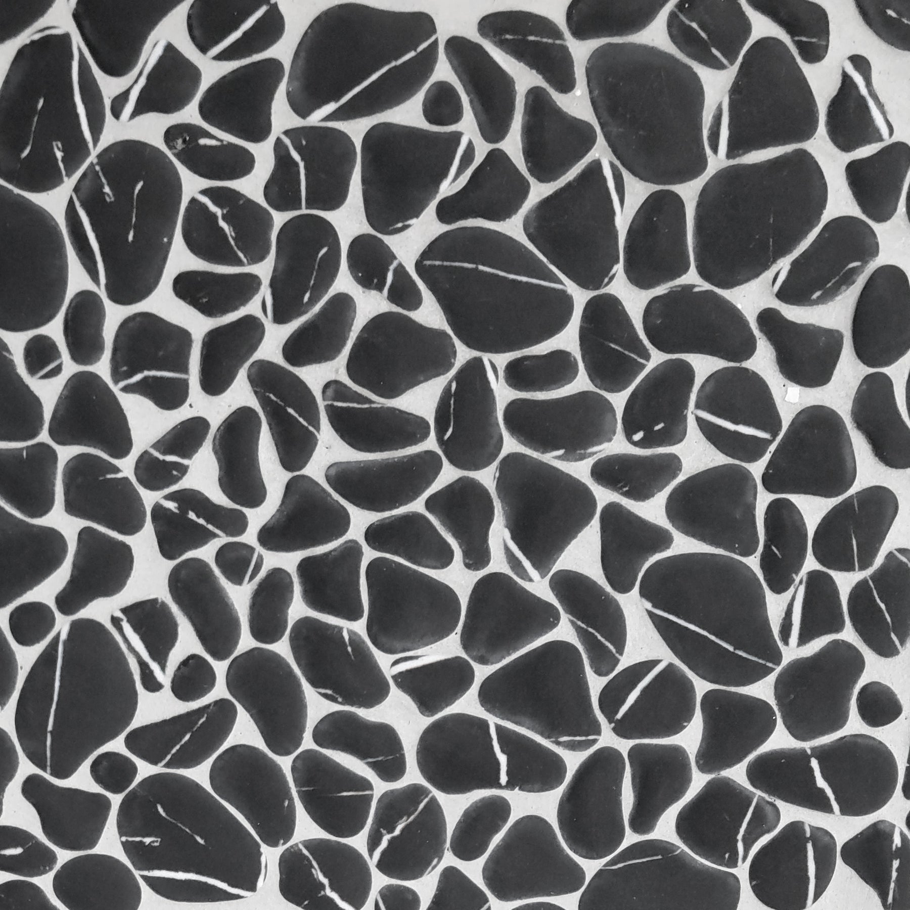 Pebble Black Marquina 10.6"x10.6" Recycled Glass Floor And Wall Mosaic Tile