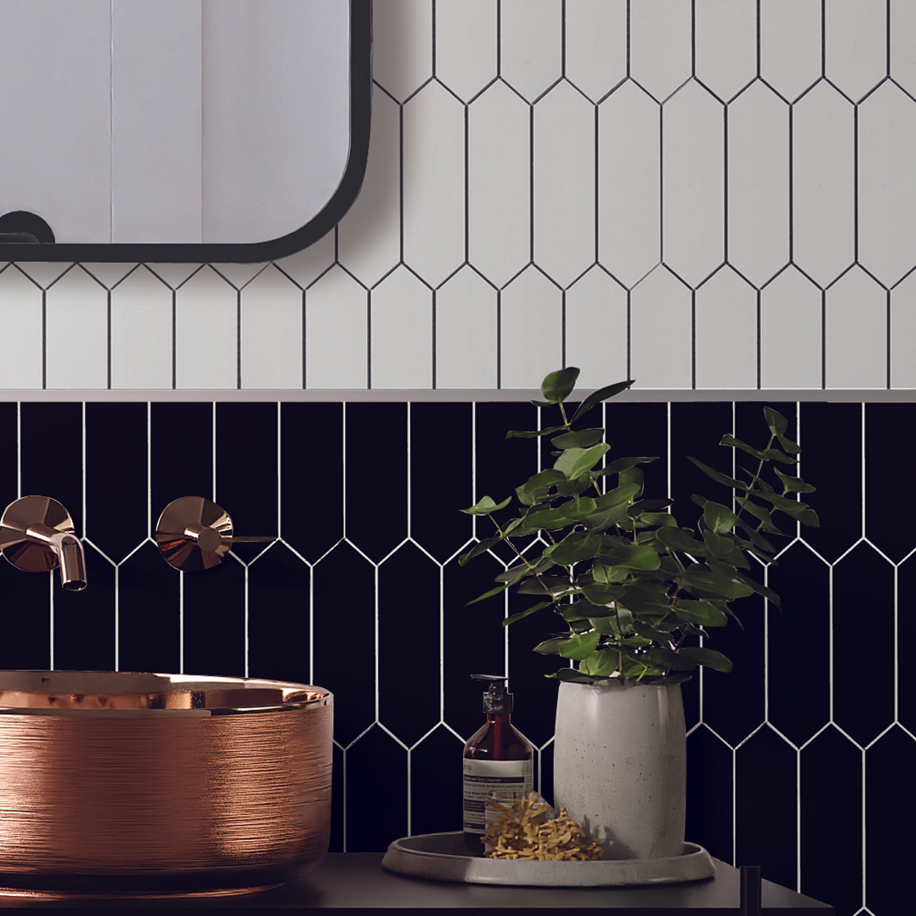 Picket Long Hexagon Black Peel and Stick Tile