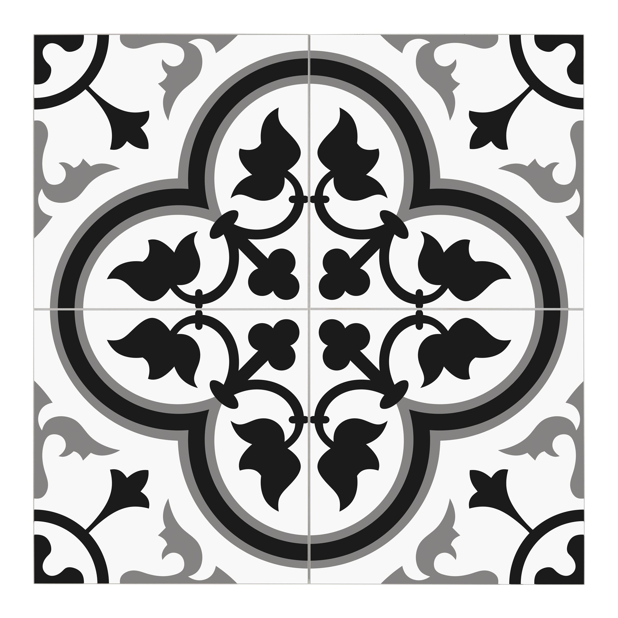Encaustic Patterned White and Grey Peel and Stick Tile