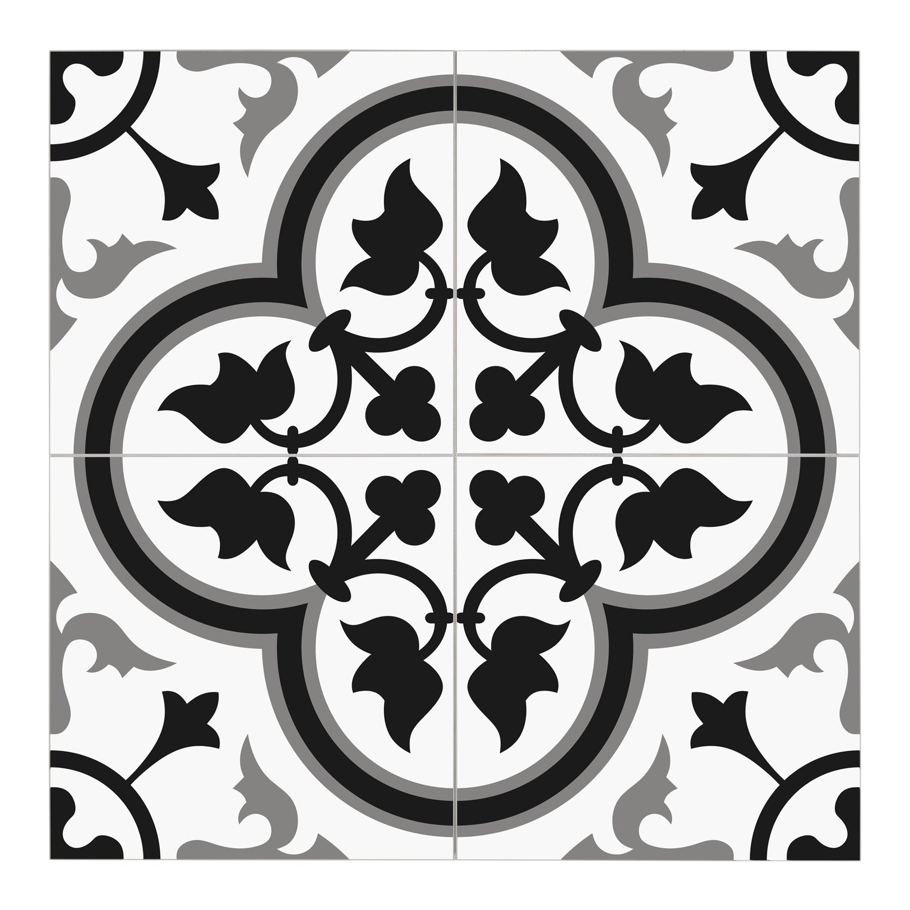 Encaustic Patterned White and Grey Peel and Stick Tile