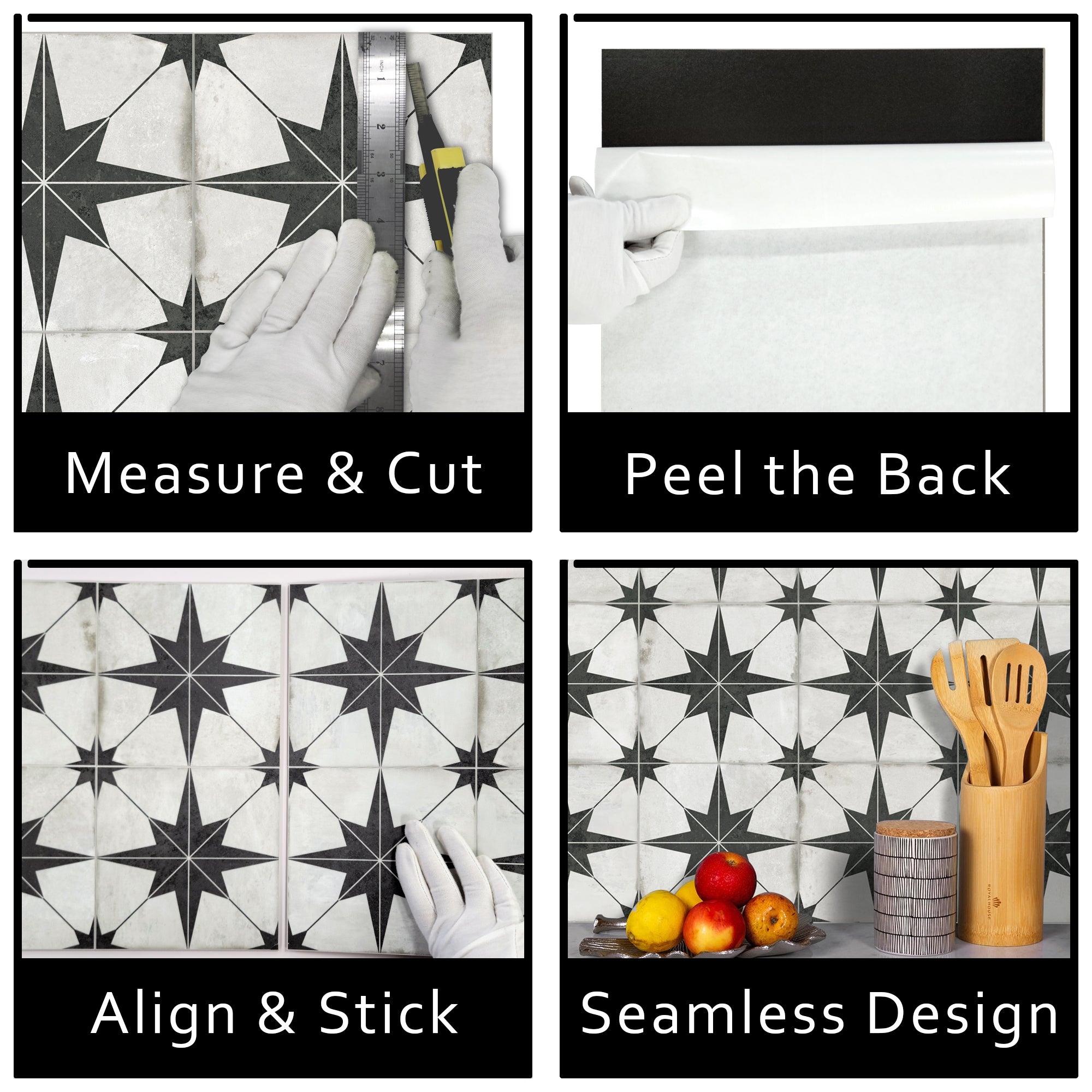 Encaustic Patterned Beige Star Peel and Stick Backsplash Tile