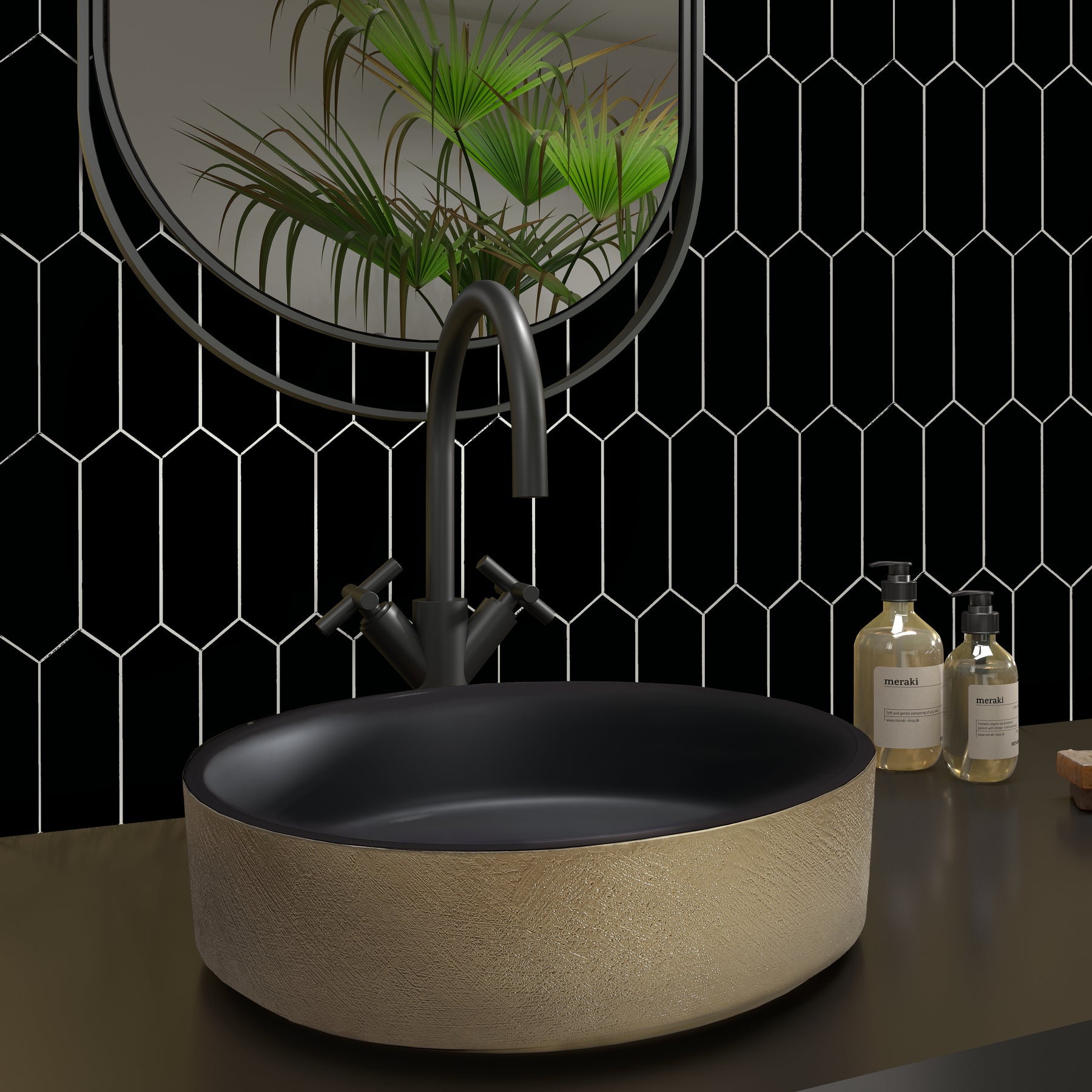 Picket Long Hexagon Black Peel and Stick Tile