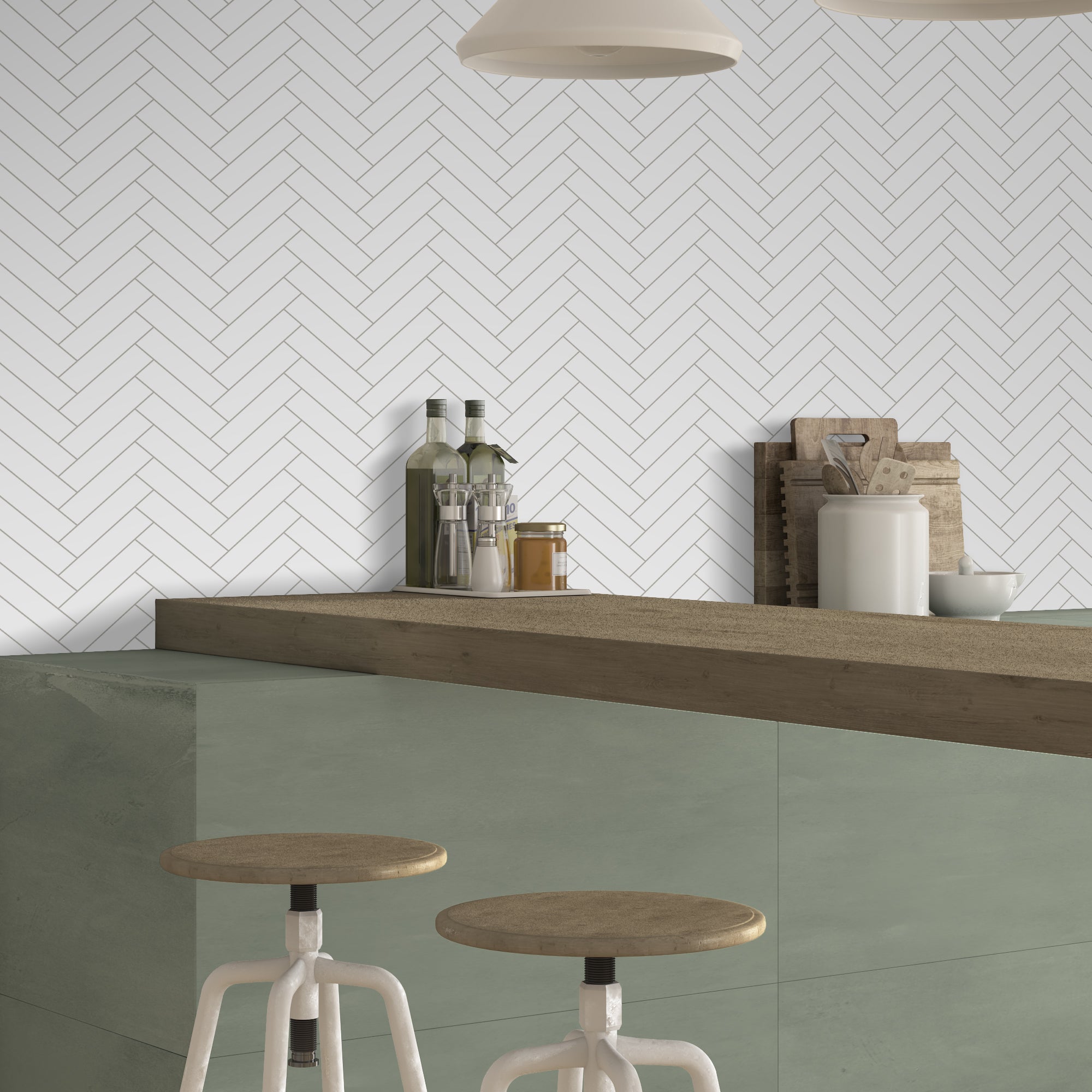 Herringbone White Peel and Stick Backsplash Tile
