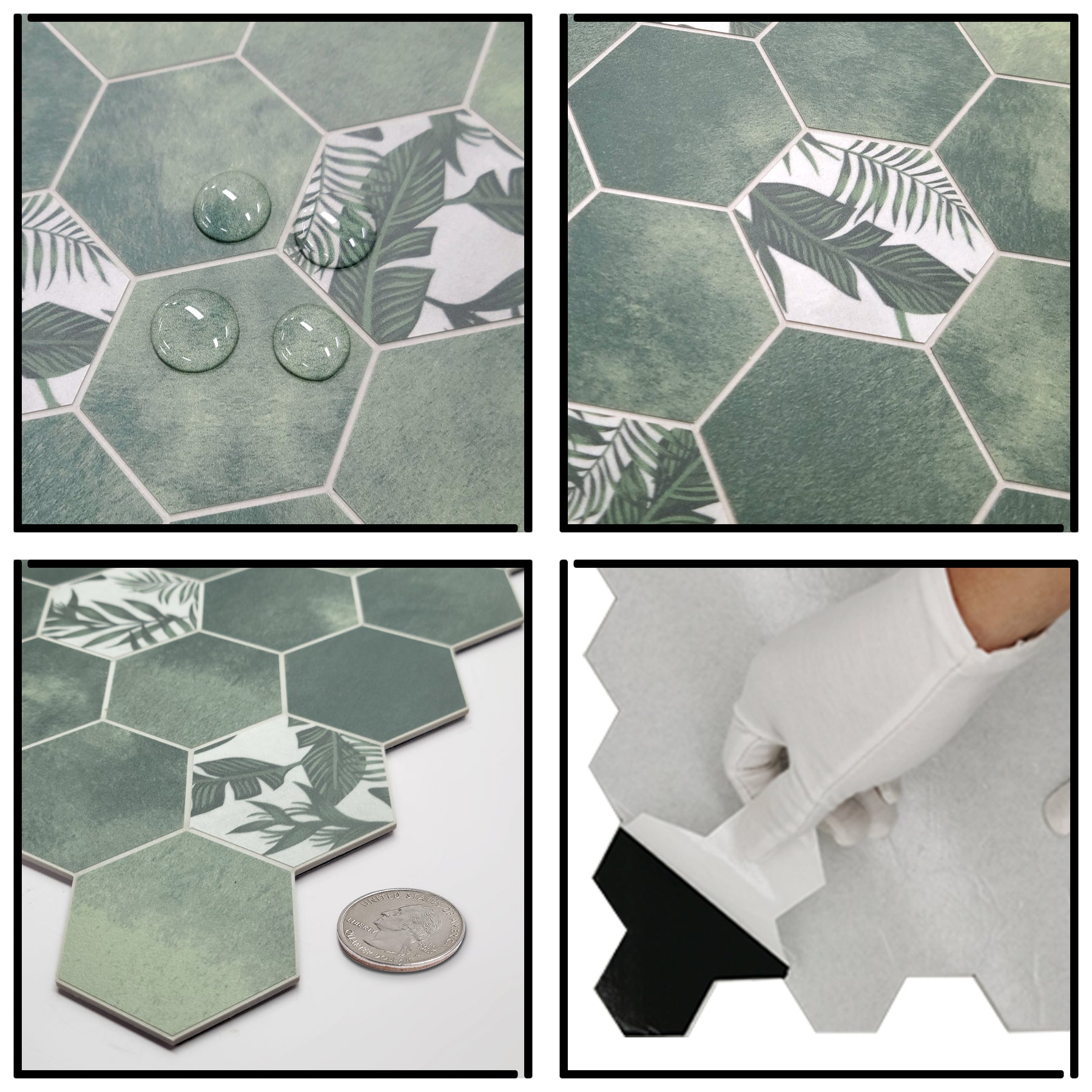 2'' Hex Botanical Green Peel and Stick Tile