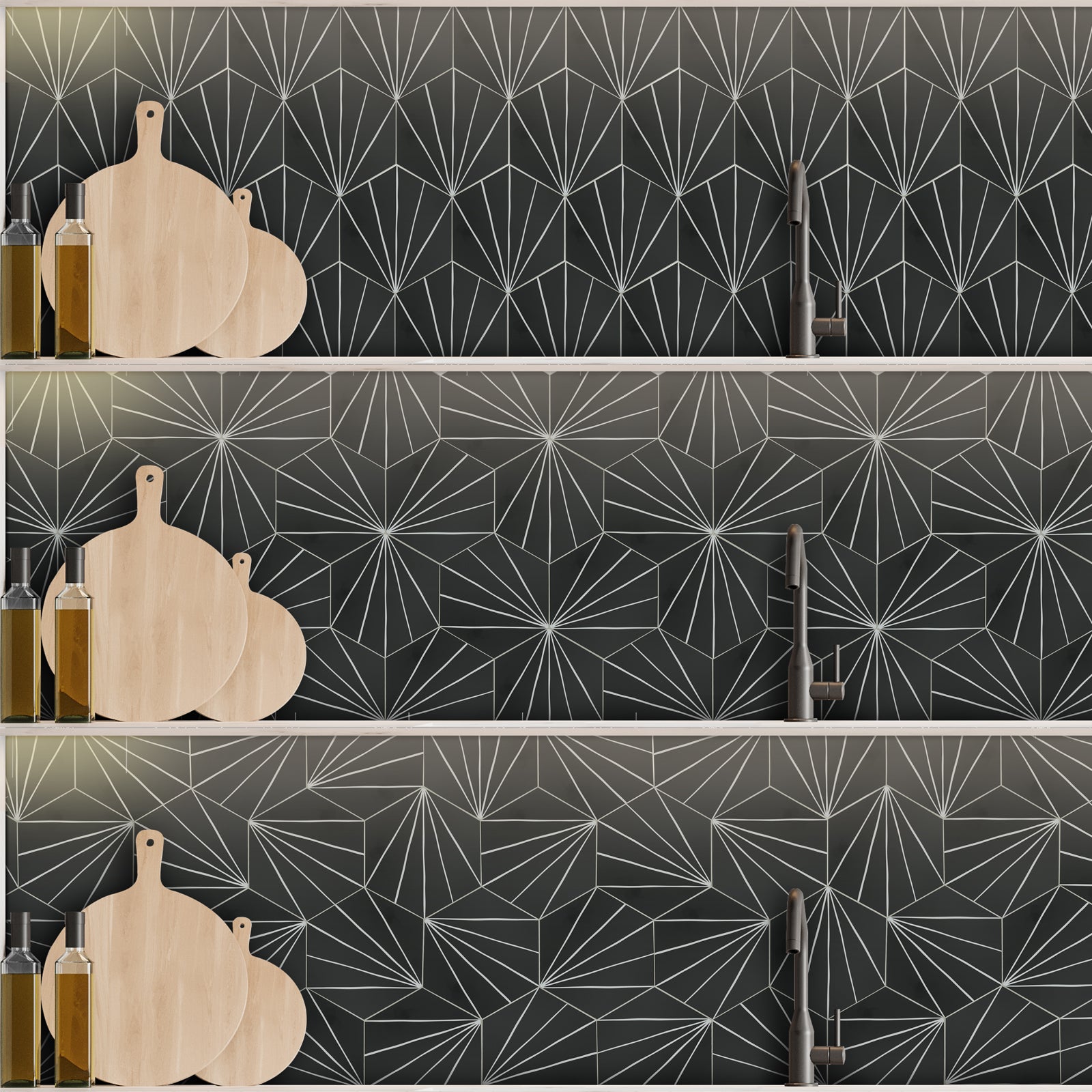6x7´´ Art Deco Hexagon Black Peel and Stick Tile