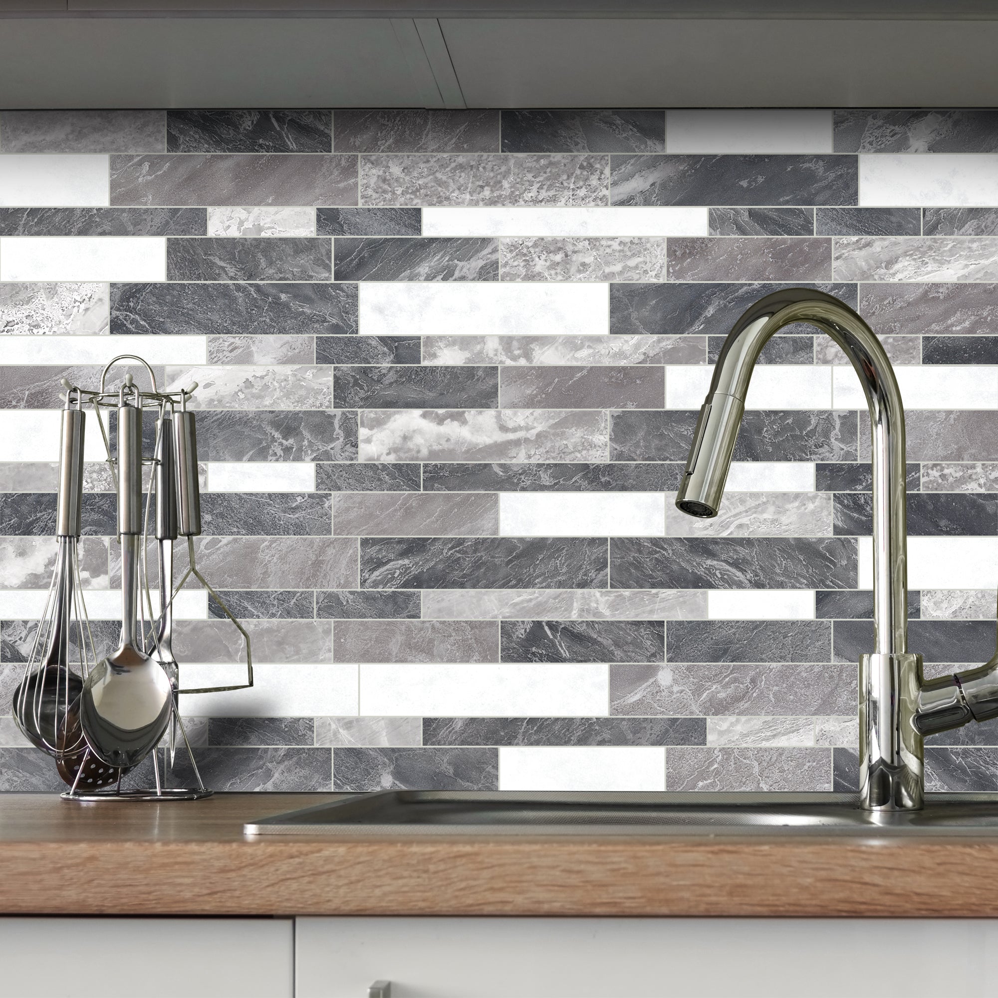 Interlocking Grey Mixed Peel and Stick Tile