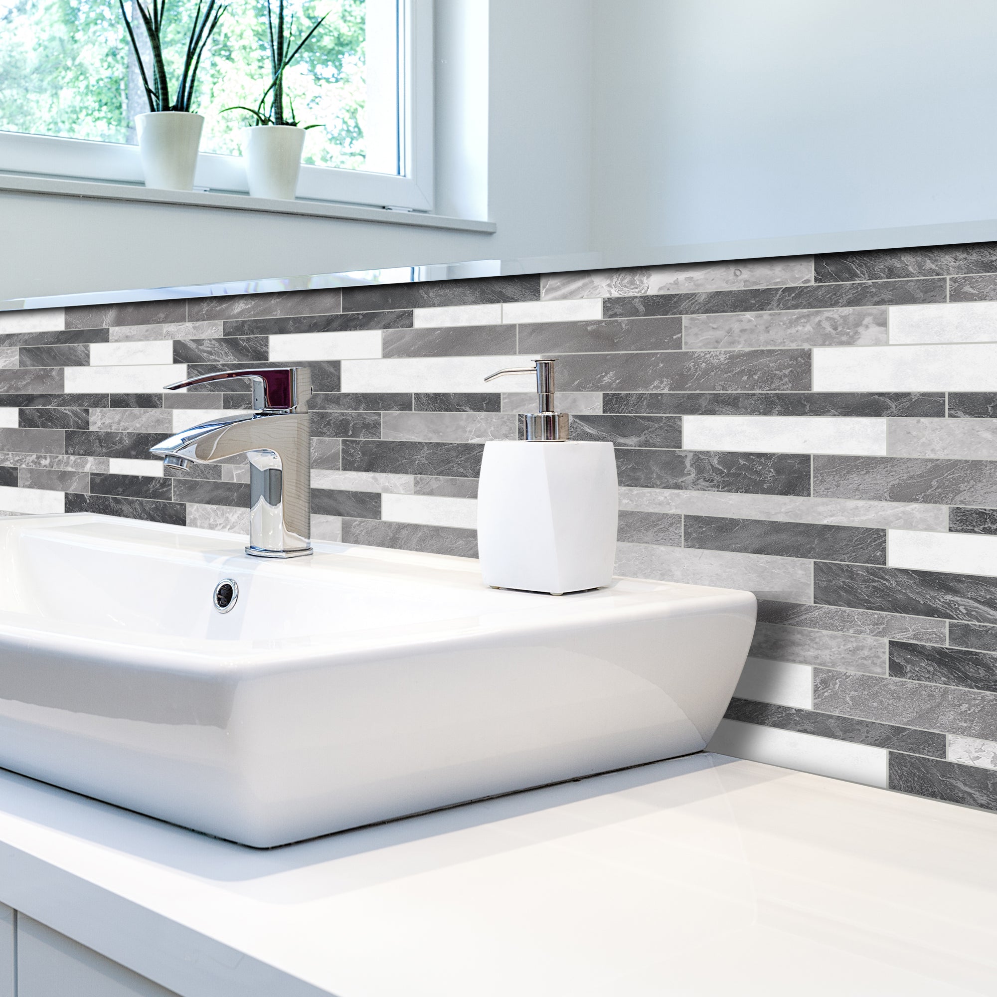 Interlocking Grey Mixed Peel and Stick Tile
