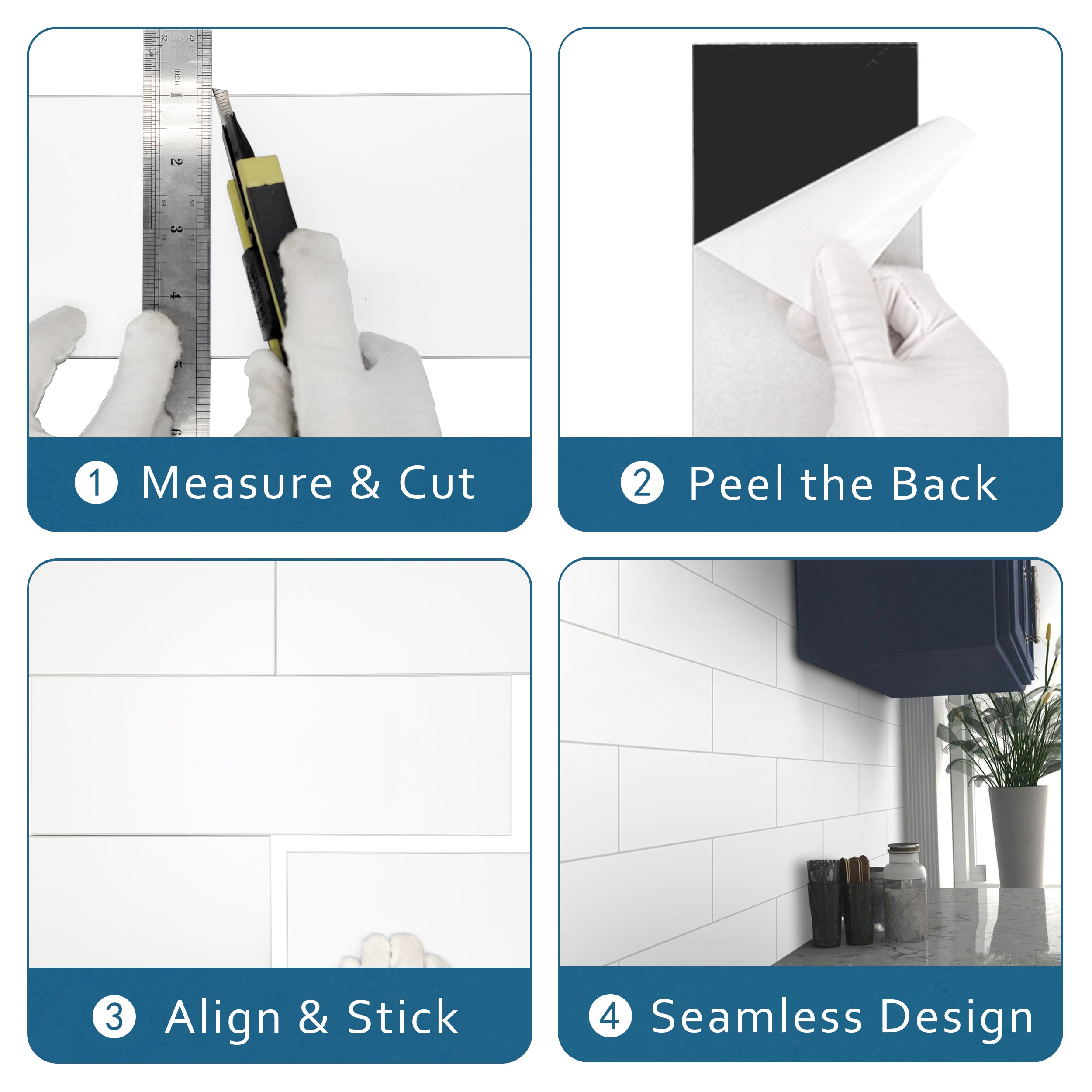 4x12" White Subway Peel and Stick Tile