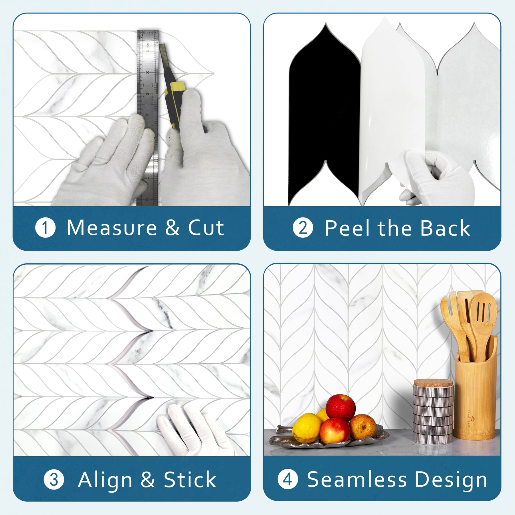 Waterjet Leaf White Peel and Stick Tile