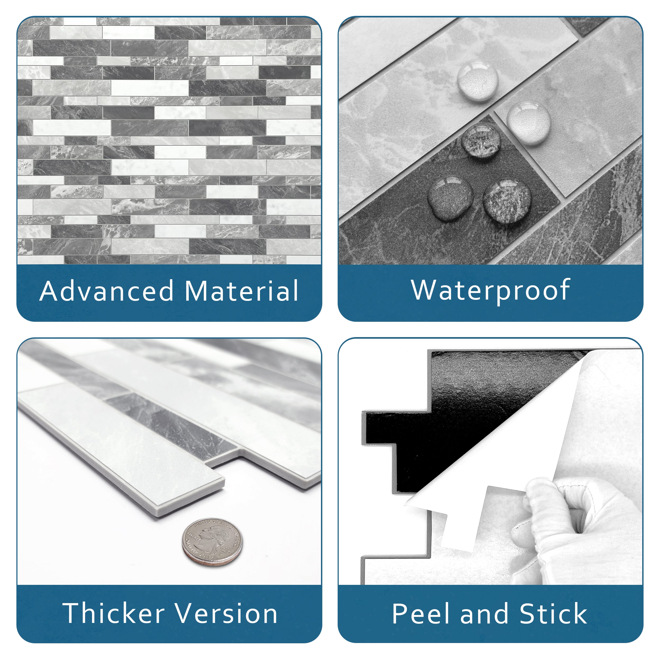 Interlocking Grey Mixed Peel and Stick Tile
