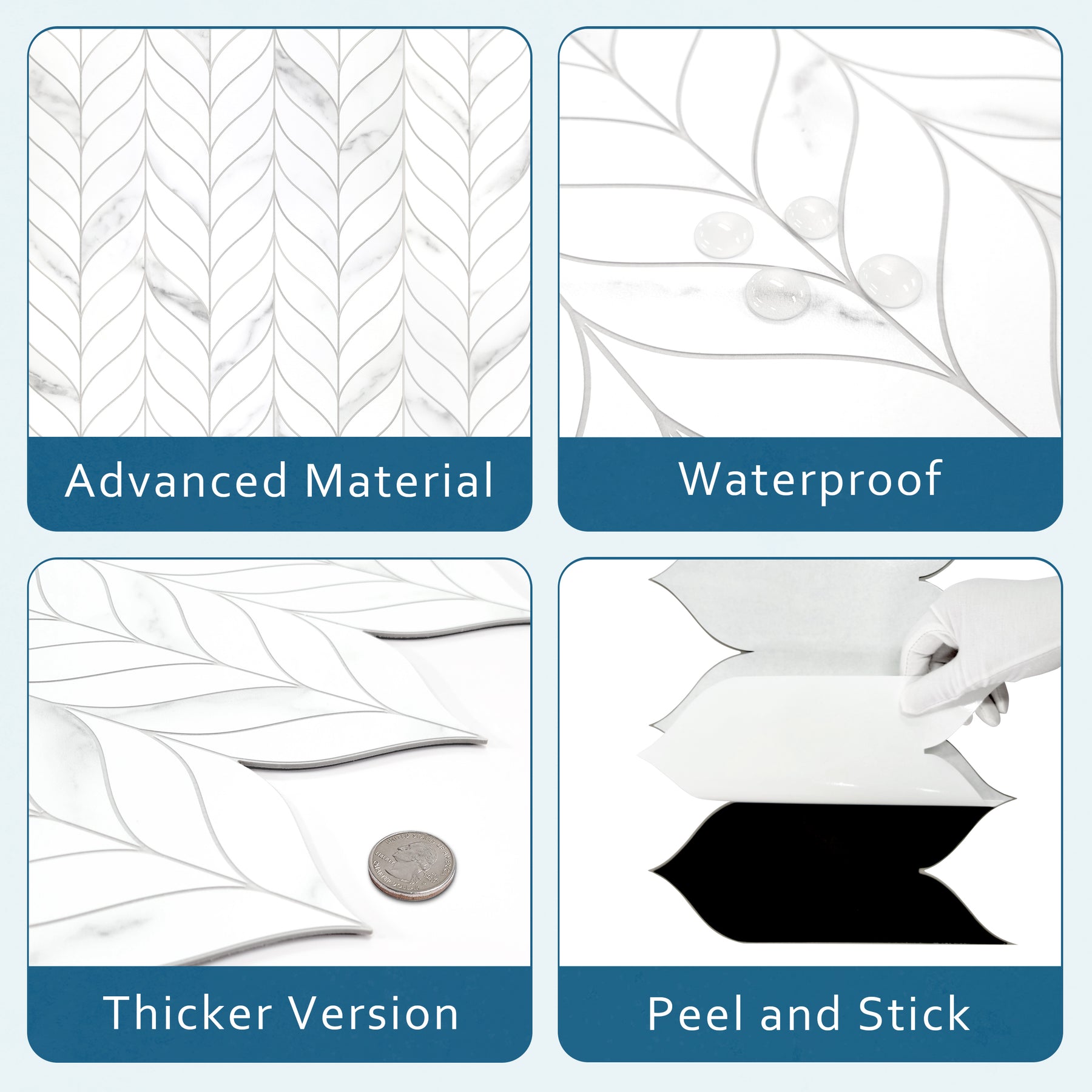 Waterjet Leaf White Peel and Stick Tile